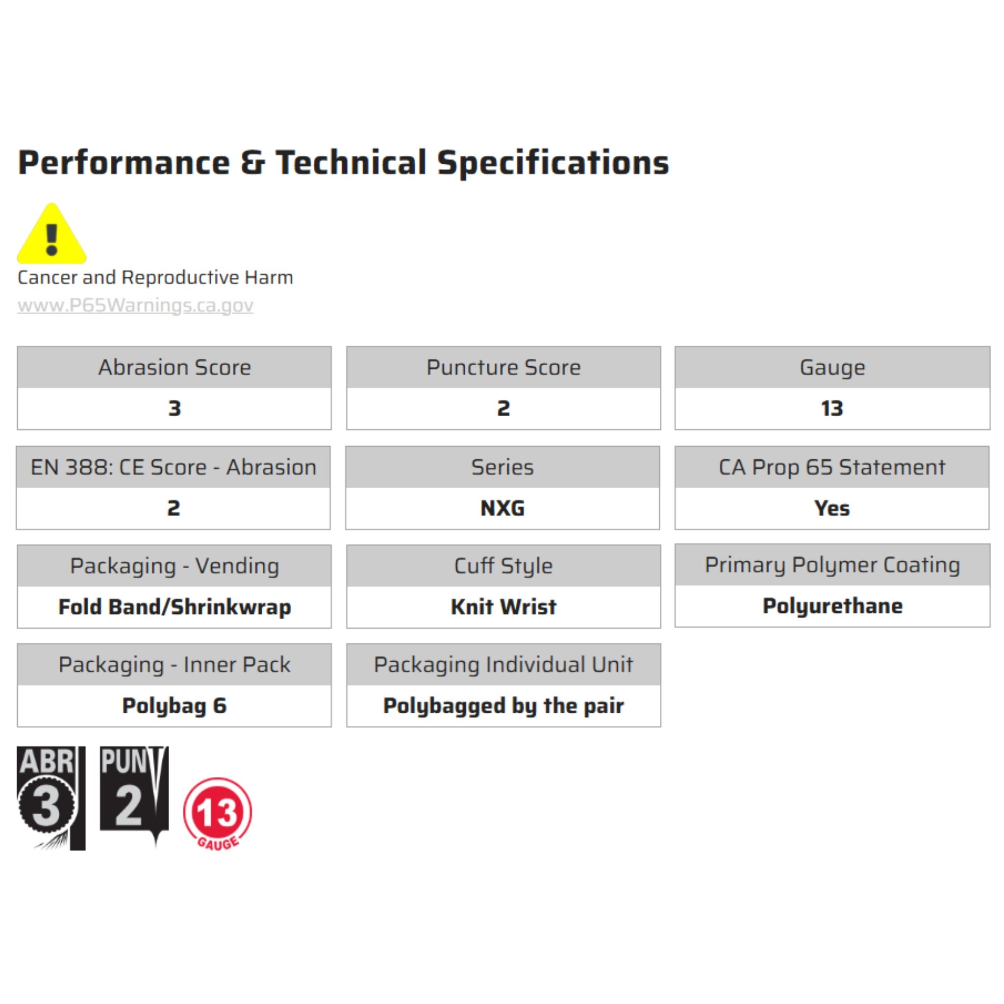 MCR Safety VP9669 Work Gloves, Specs
