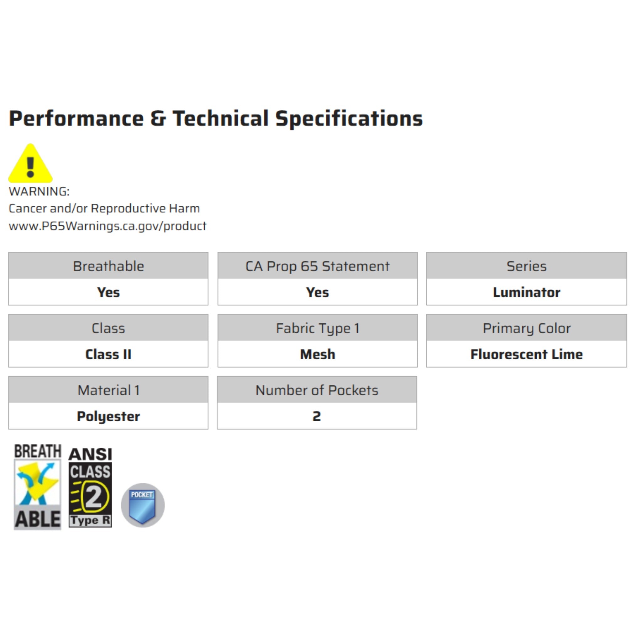 MCR Safety Luminator WCCL2L Safety Vest, Specs
