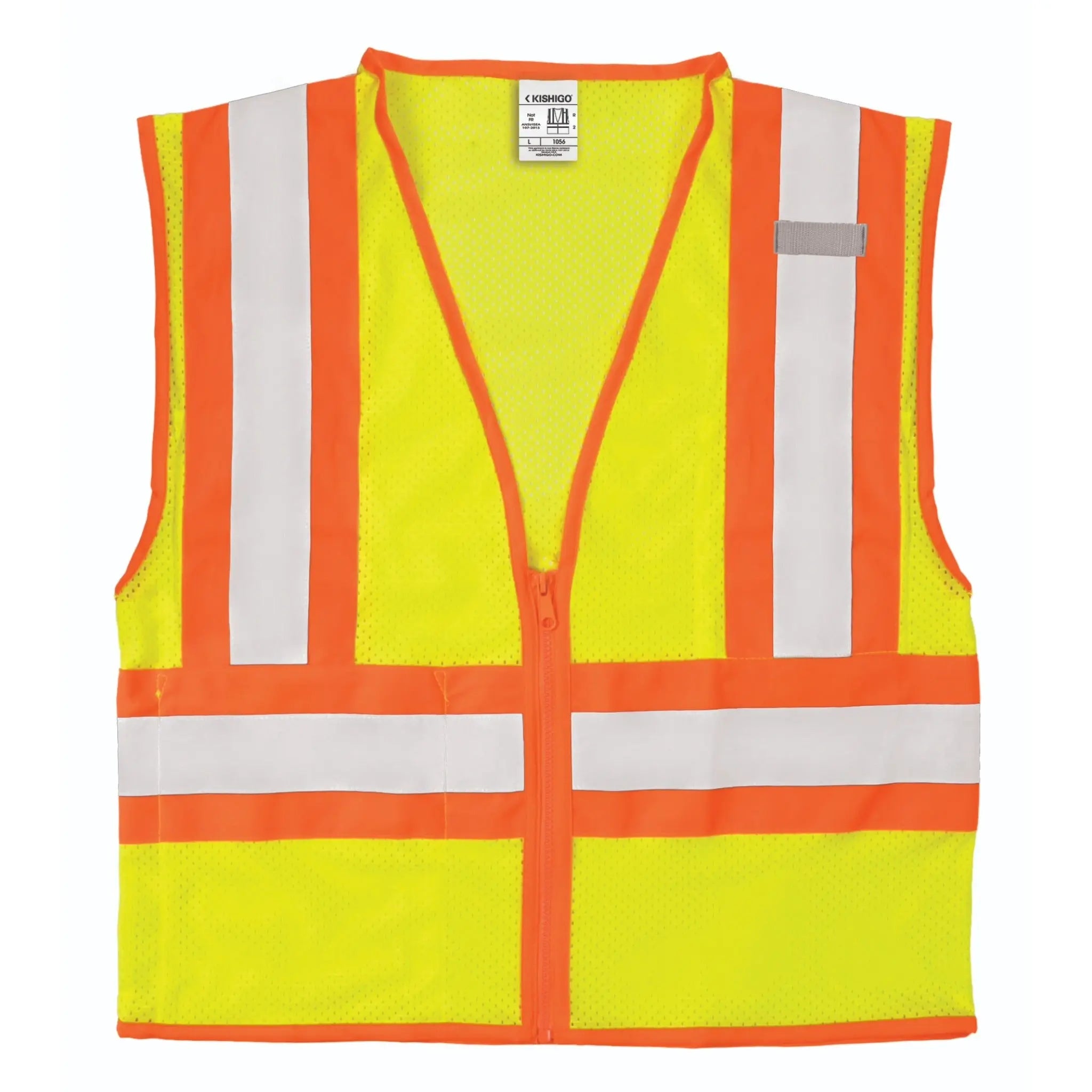 Kishigo 1056-L Contrasting Mesh Vest, Type R, Class 2, Lime, 1 Each-Front-Flat
