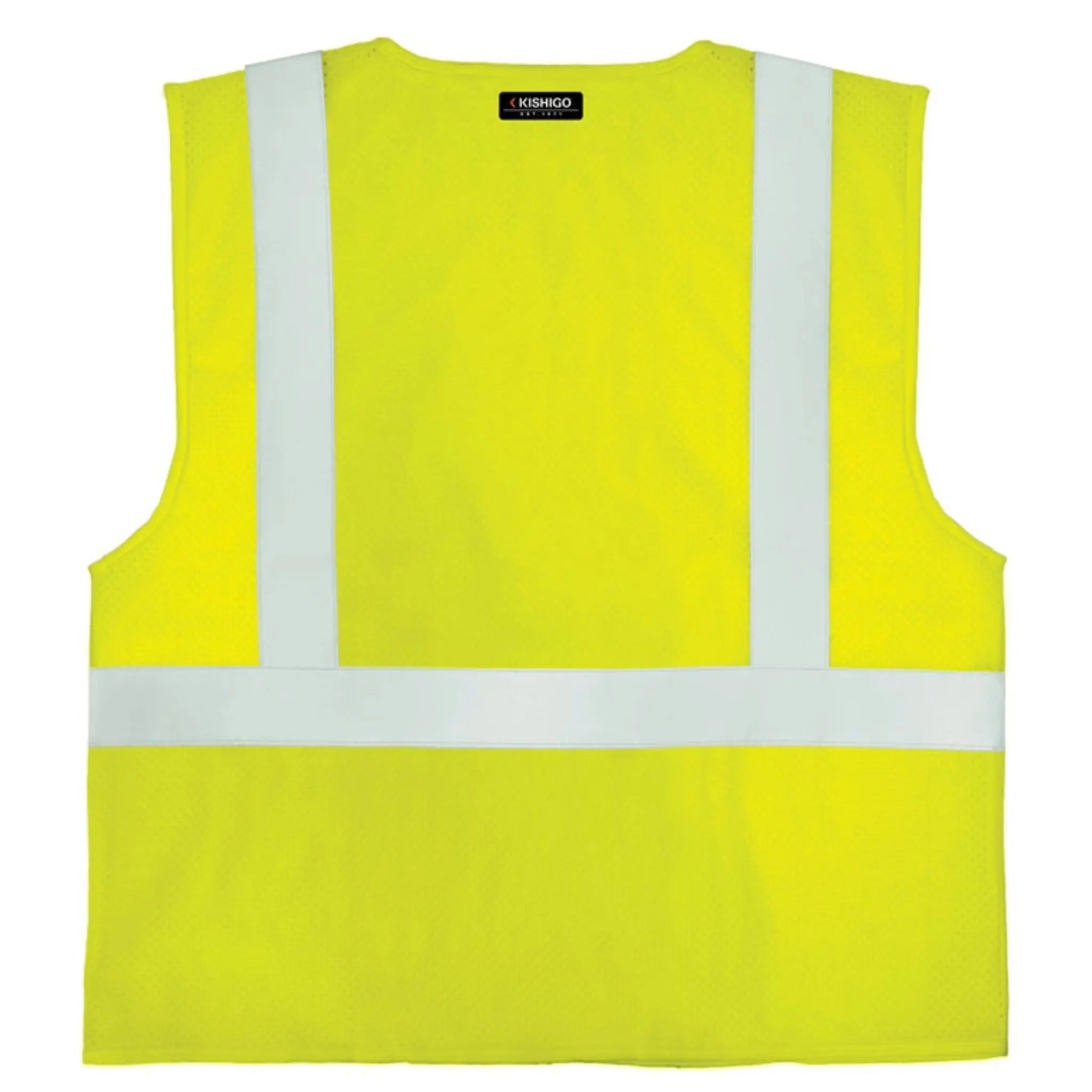 Kishigo 1083 ANSI Type R Class 2, 4 Pocket Hook and Loop Mesh Vest, Lime, 1 Each-Back-Flat
