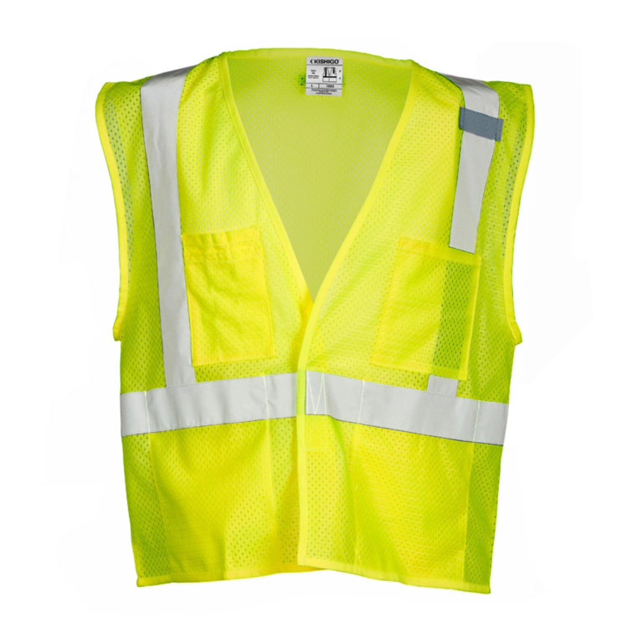 Kishigo 1083 ANSI Type R Class 2, 4 Pocket Hook and Loop Mesh Vest, Lime, 1 Each-Front