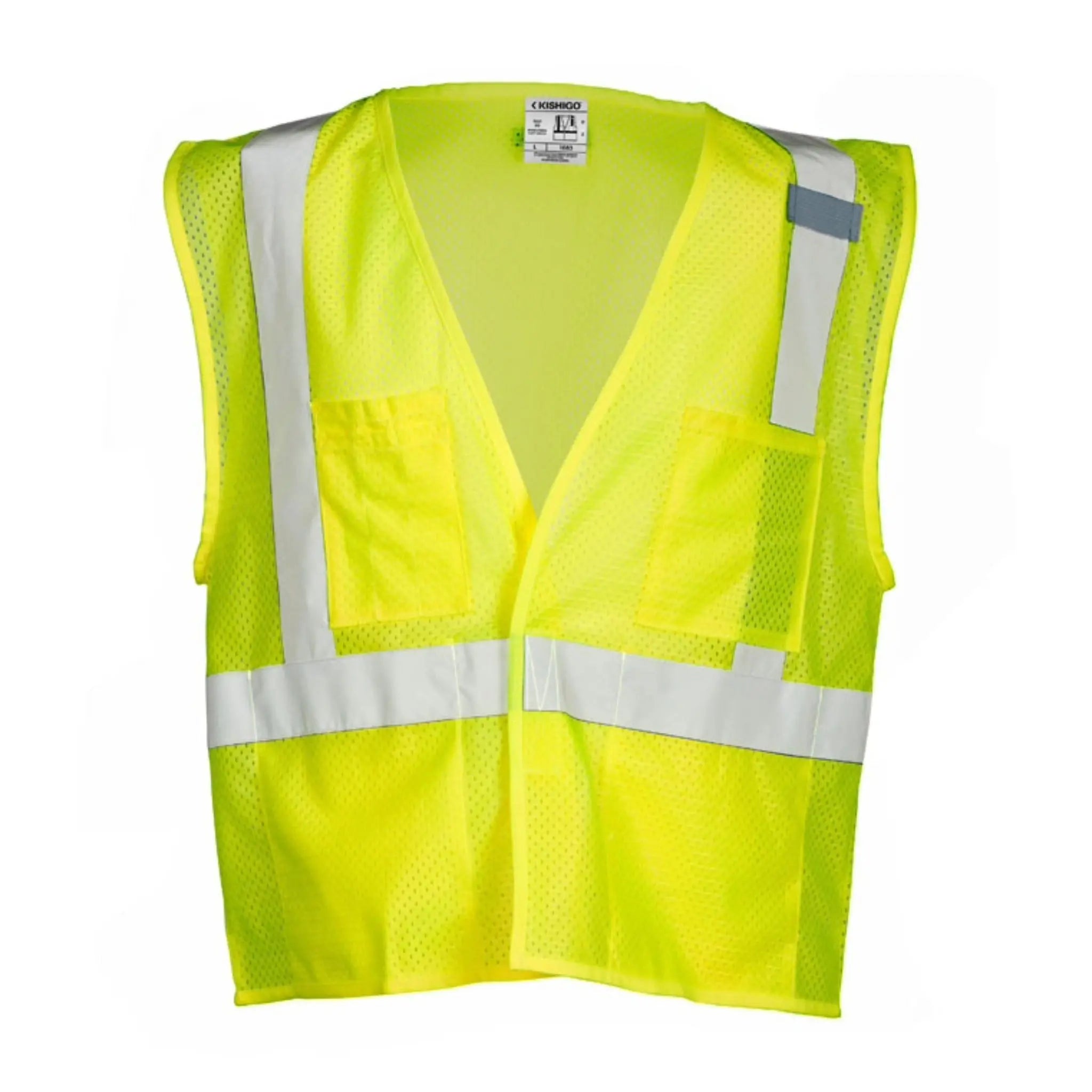 Kishigo 1083 ANSI Type R Class 2, 4 Pocket Hook and Loop Mesh Vest, Lime, 1 Each-Front