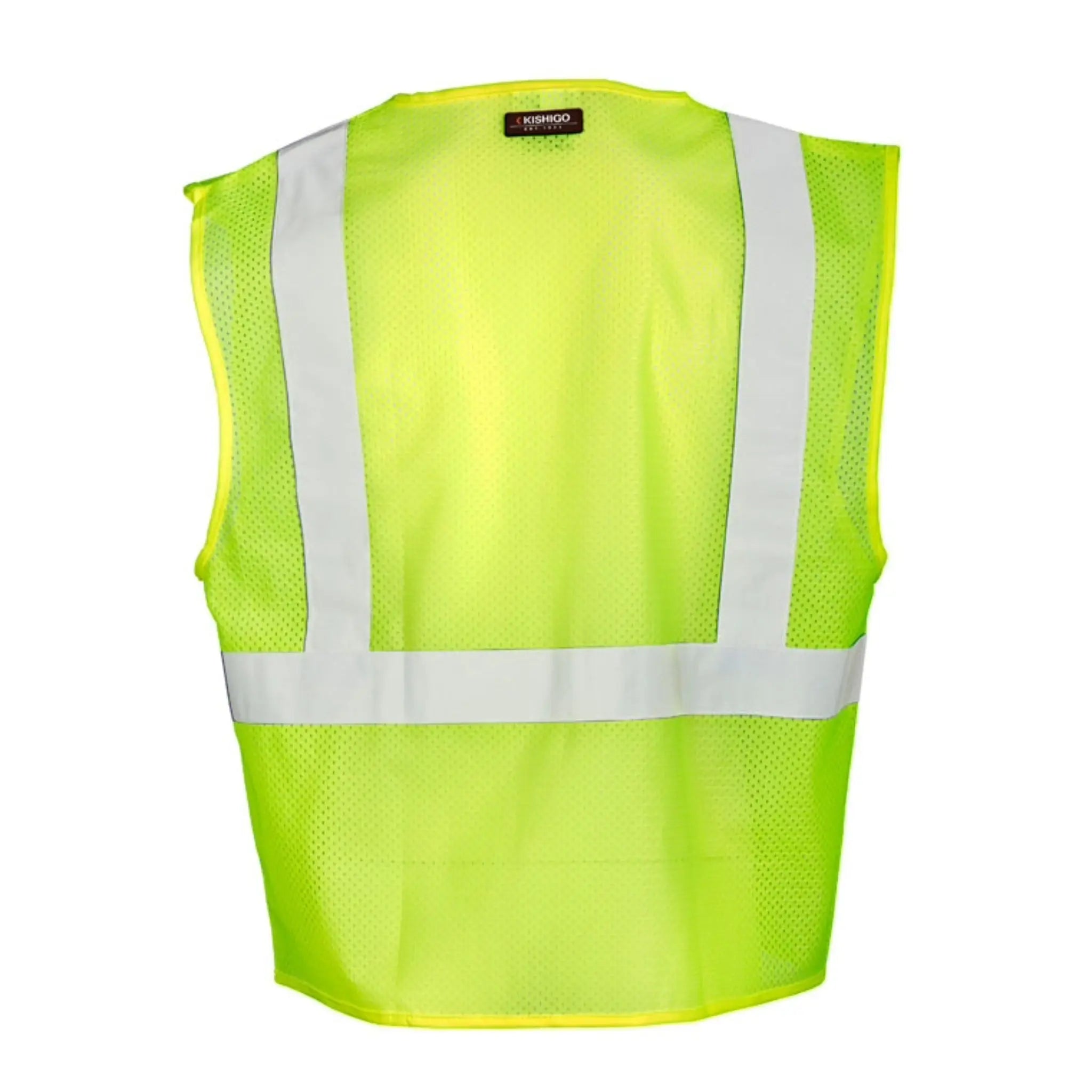Kishigo 1085-2X Ultra-Cool 3-Pocket Zipper Mesh Vest, Type R, Class 2, Lime, 1 Each-Back