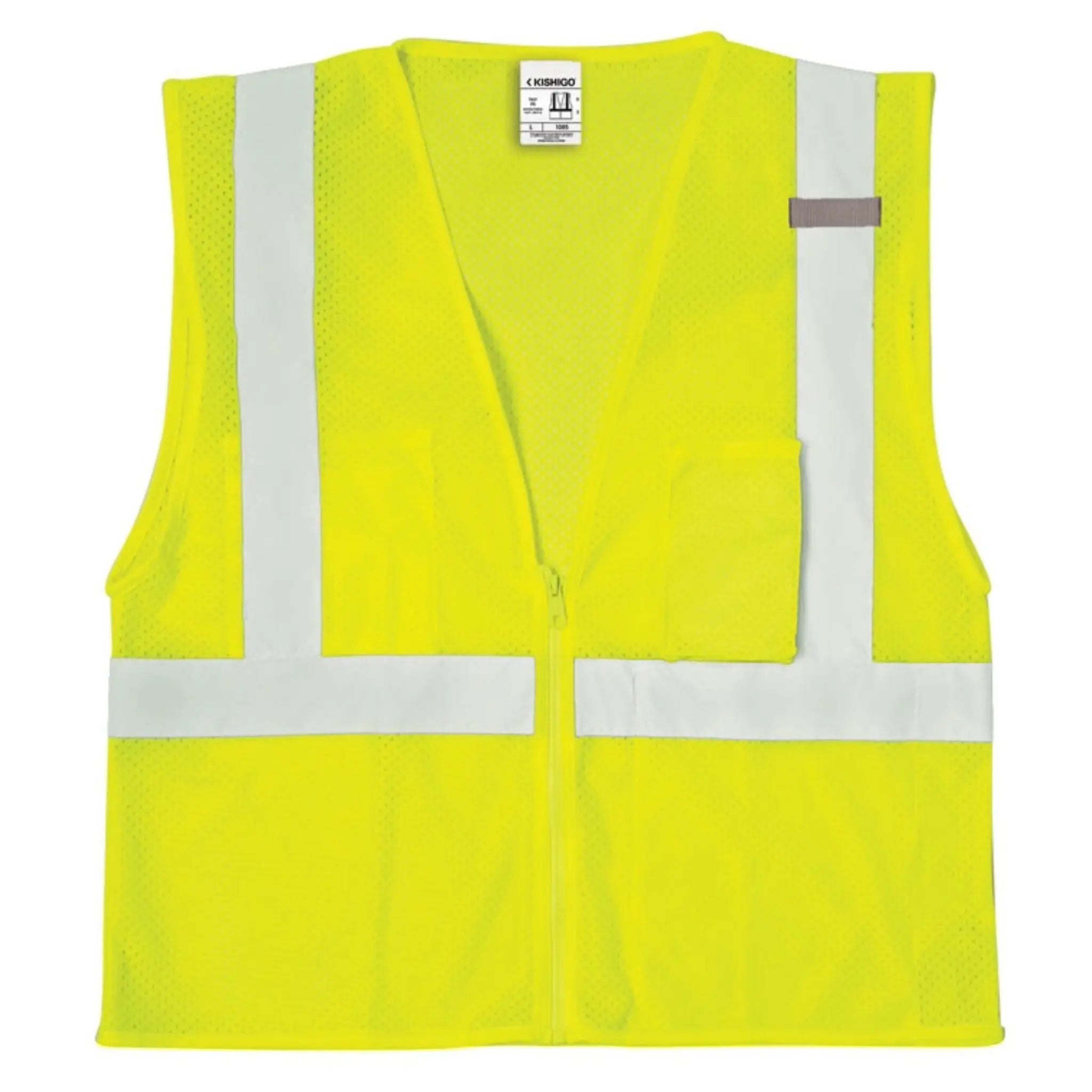 Kishigo 1085-2X Ultra-Cool 3-Pocket Zipper Mesh Vest, Type R, Class 2, Lime, 1 Each-Front-Flat