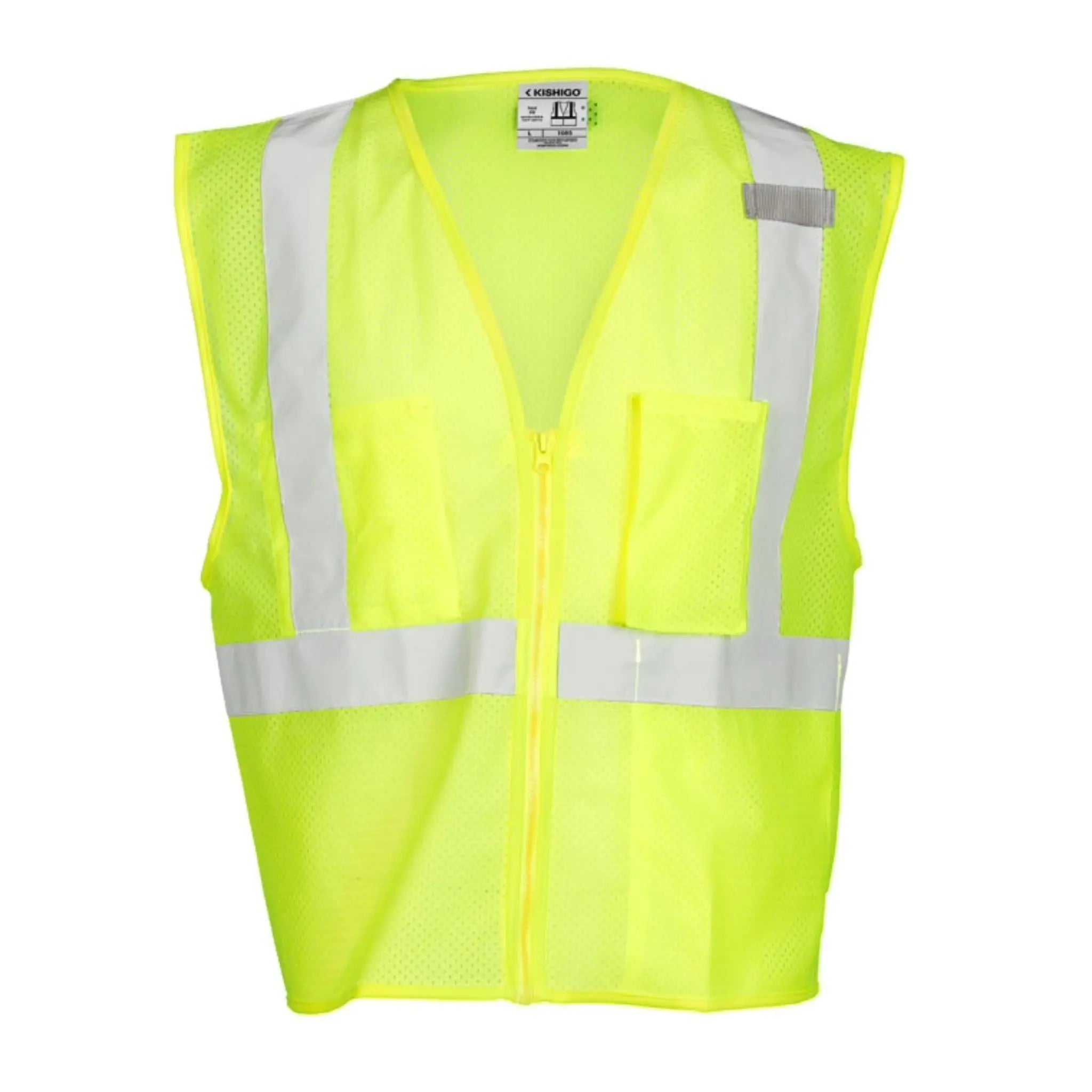 Kishigo 1085-2X Ultra-Cool 3-Pocket Zipper Mesh Vest, Type R, Class 2, Lime, 1 Each-Front