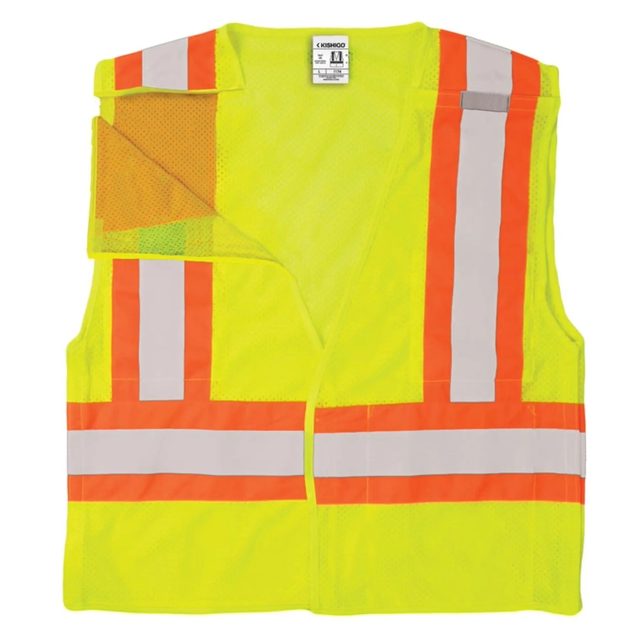 Kishigo 1174 Ultra-Cool Contrasting Mesh Breakaway Vest, Type R, Class 2, Lime, 1 Each-Flat