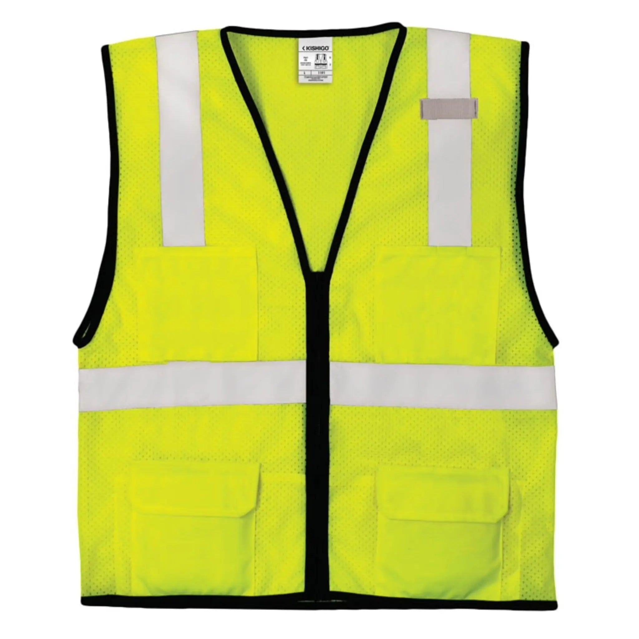 Kishigo 1191 6 Pocket Mesh Vest, Economy, Lime, 1 Each-Front-Flat