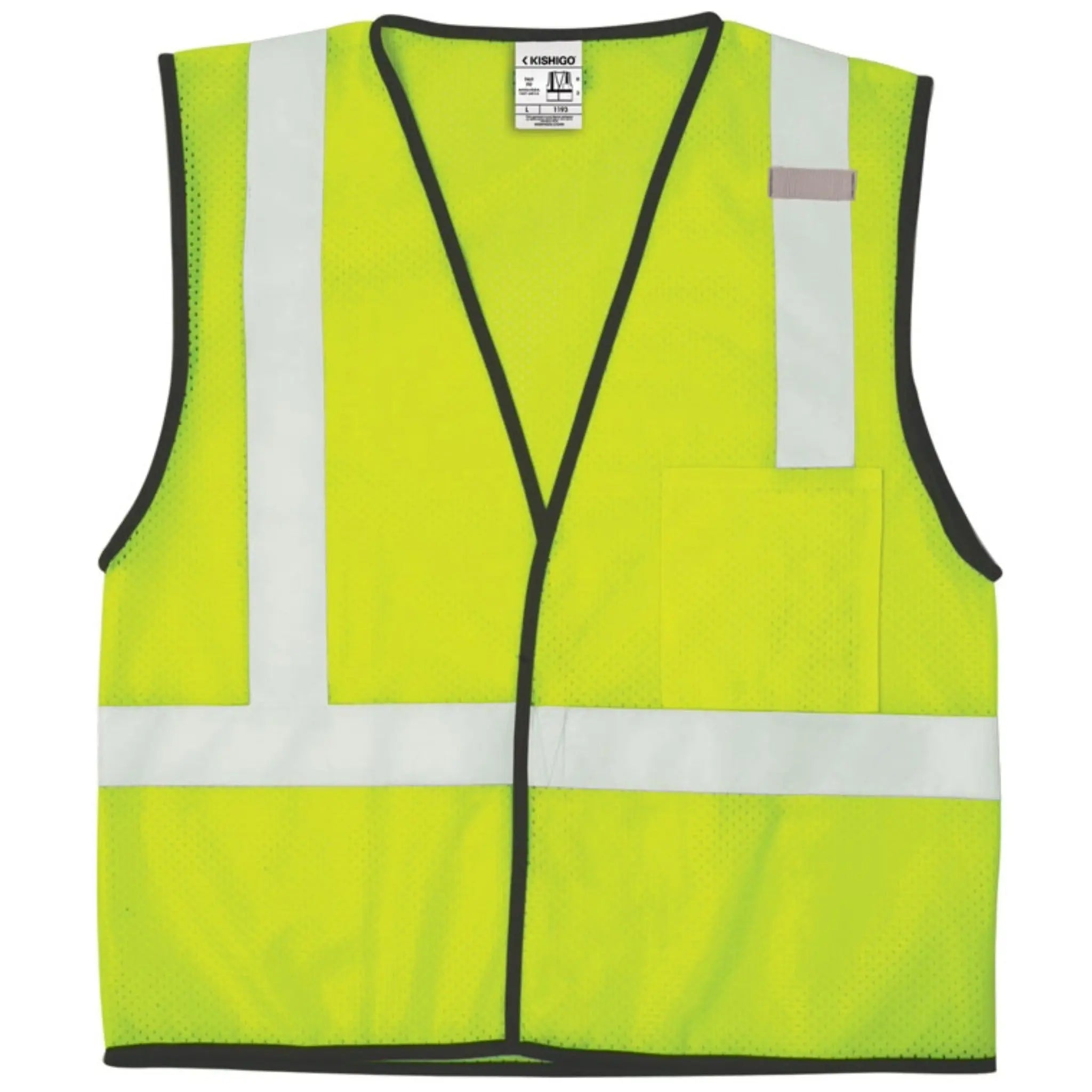 Kishigo 1193 Economy Series 1-Pocket Mesh Vest, Type R, Class 2, Lime, 1 Each-Flat-Front