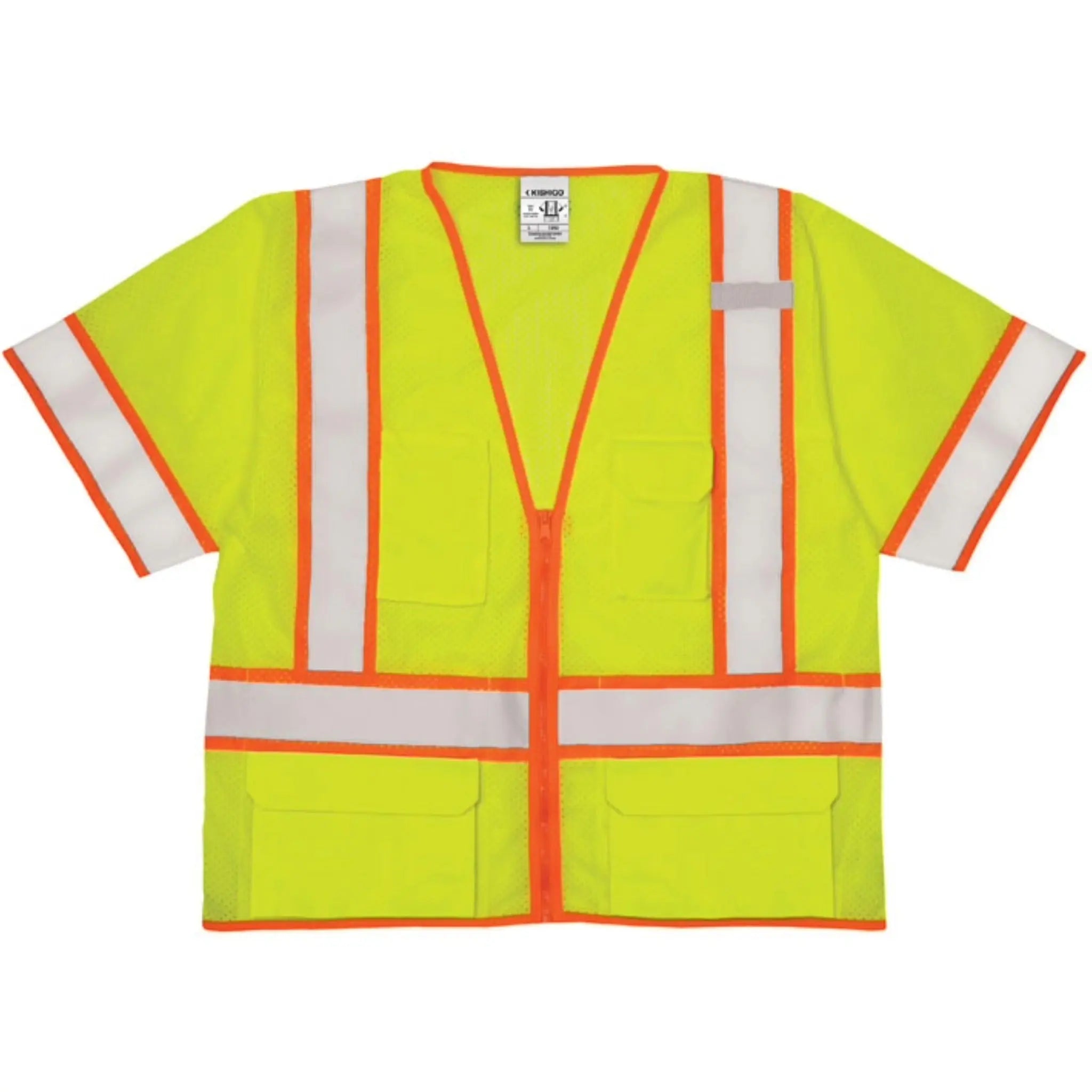 Kishigo 1242 Ultra-Cool 6-Pocket Contrast Mesh Surveyor Vest, Type R, Class 3, Lime, 1 Each