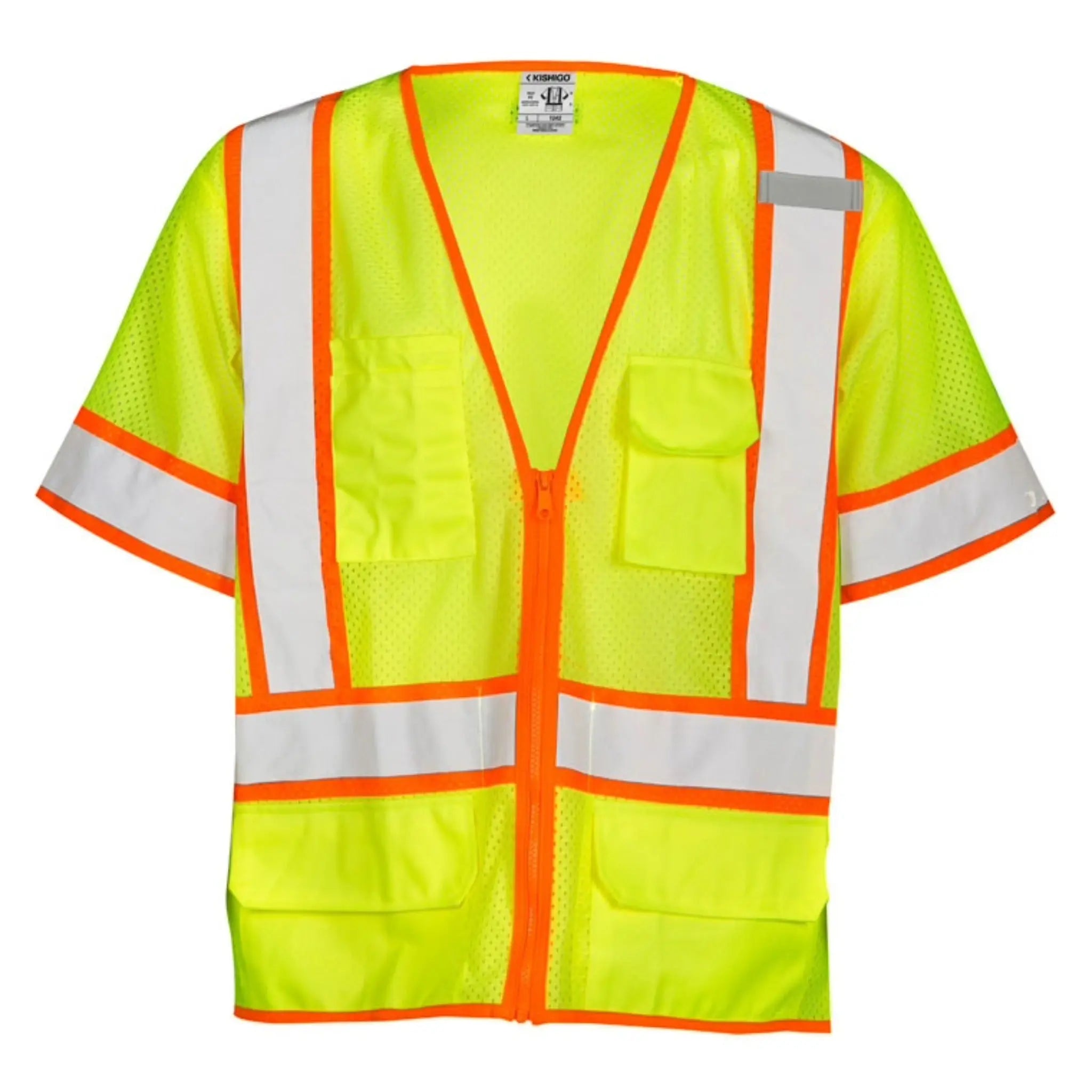 Kishigo 1242 Ultra-Cool 6-Pocket Contrast Mesh Surveyor Vest, Type R, Class 3, Lime, 1 Each