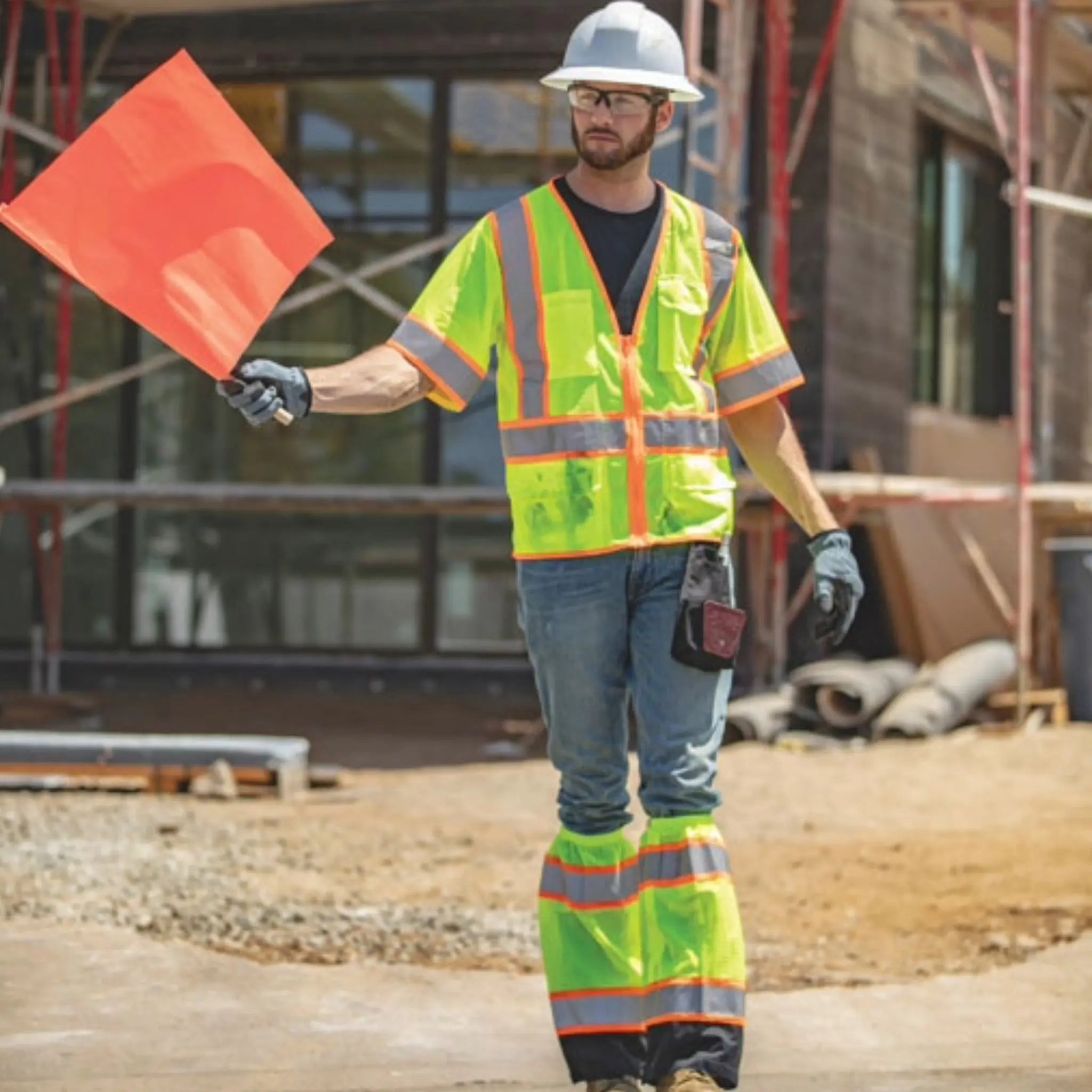 Kishigo 1242 Ultra-Cool 6-Pocket Contrast Mesh Surveyor Vest, Type R, Class 3, Lime, 1 Each