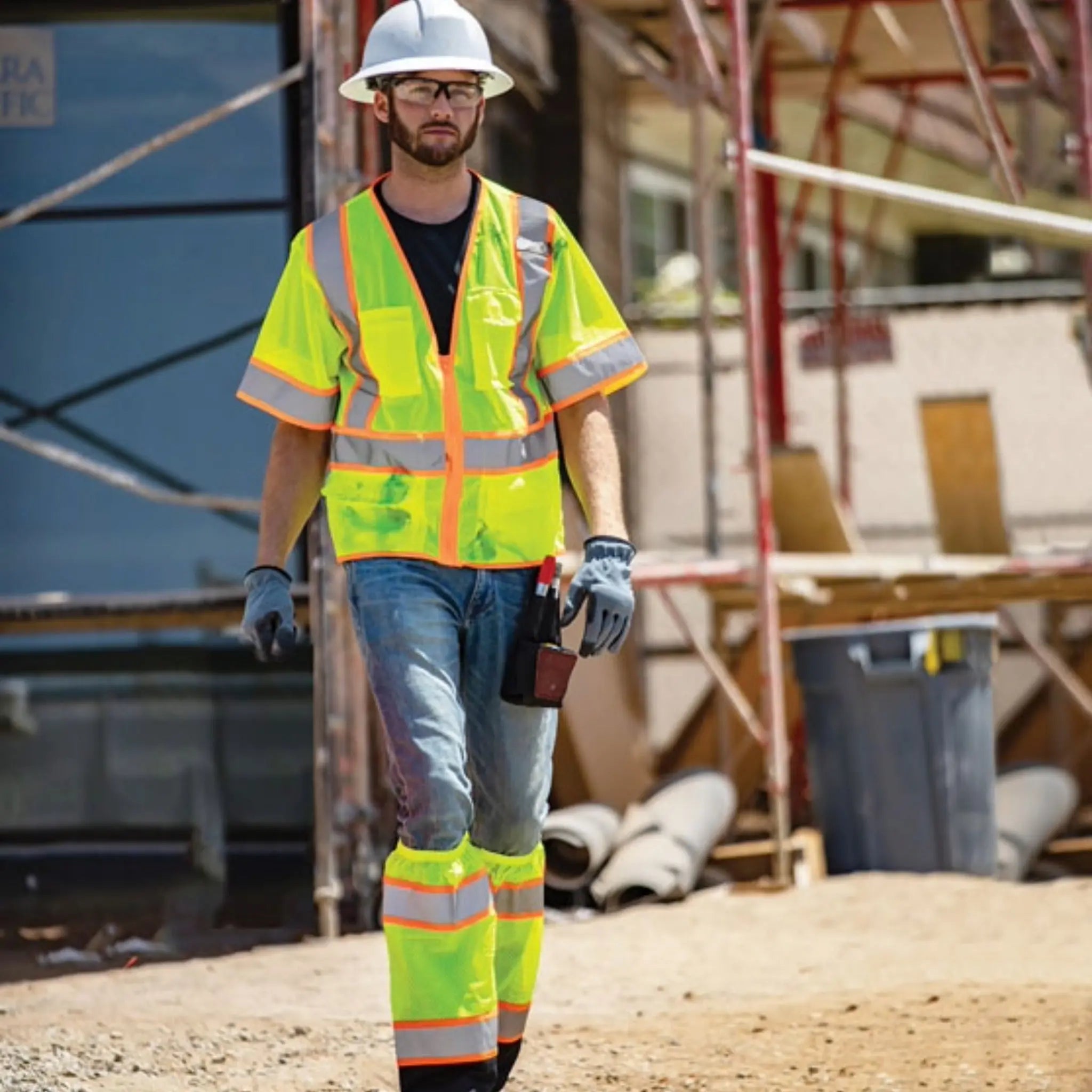 Kishigo 1242 Ultra-Cool 6-Pocket Contrast Mesh Surveyor Vest, Type R, Class 3, Lime, 1 Each