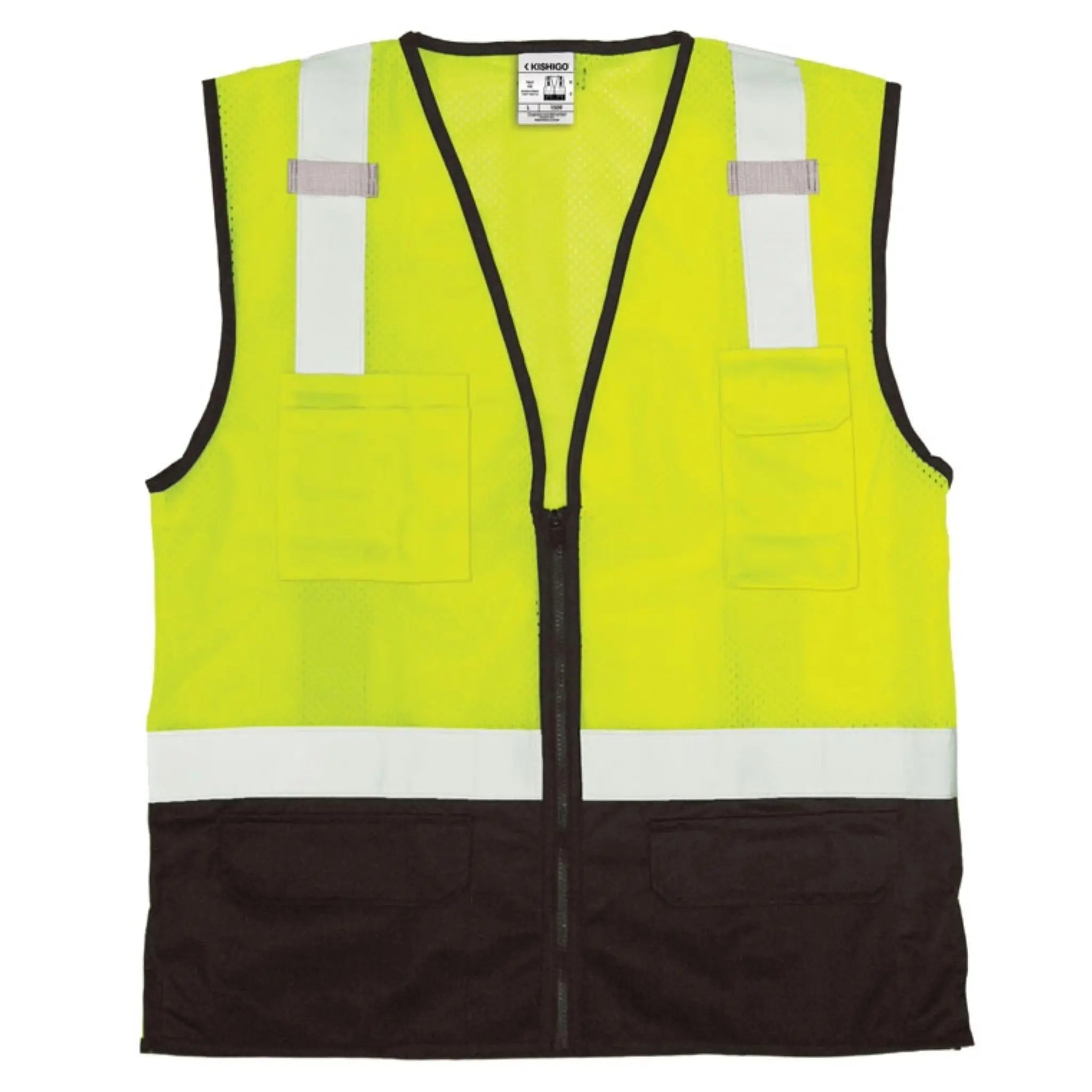 Kishigo 1509 Black Bottom Mesh Vest, Type R, Class 2, Lime, 1 Each-Flat