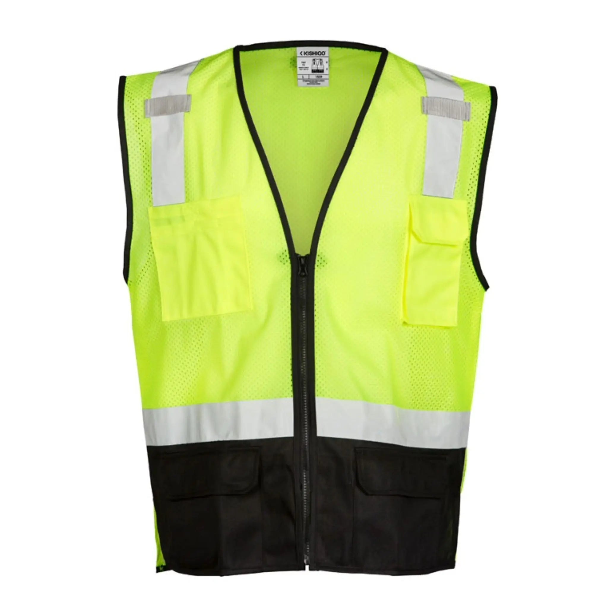 Kishigo 1509 Black Bottom Mesh Vest, Type R, Class 2, Lime, 1 Each-Front