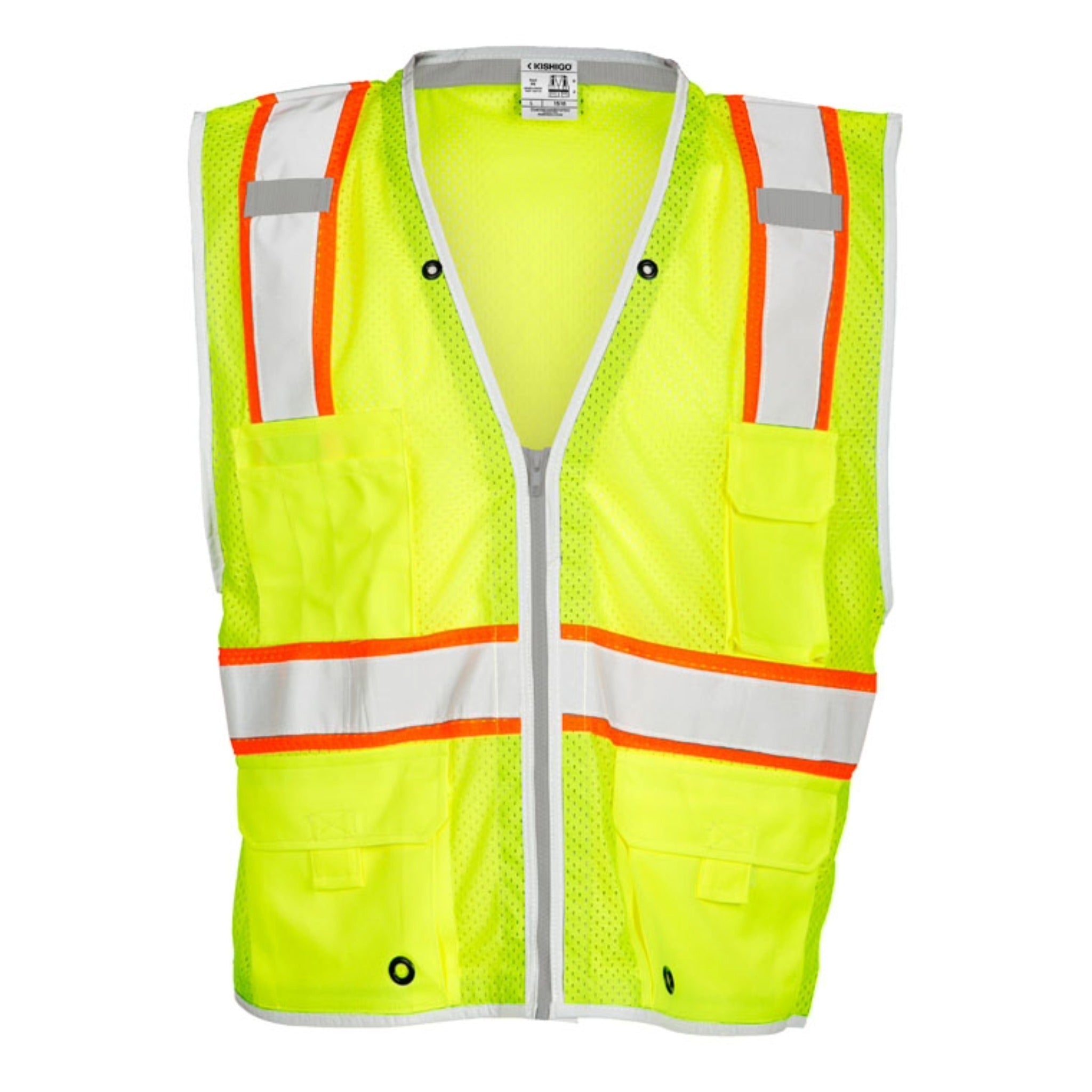 Kishigo Premium Brilliant Series Heavy Duty Vest, Type R, Class 2, Lime, 1 Each