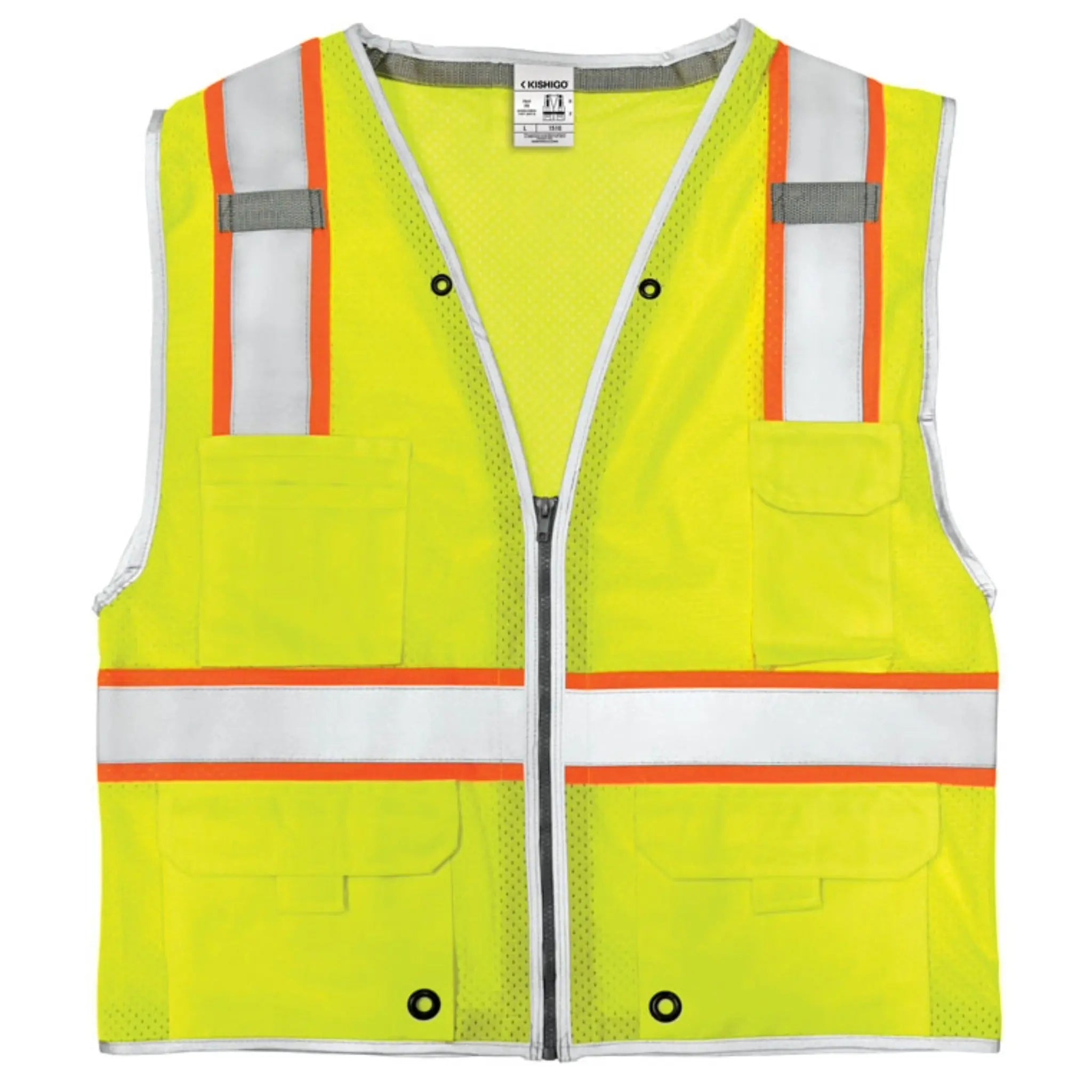 Kishigo Premium Brilliant Series Heavy Duty Vest, Type R, Class 2, Lime, 1 Each