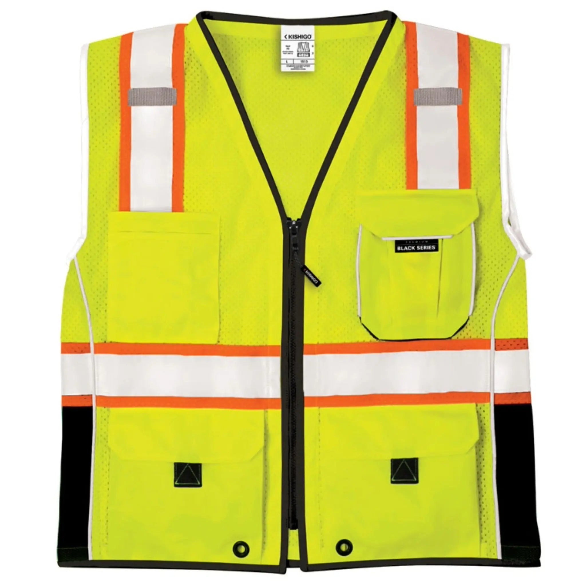 Kishigo Premium Black Series Heavy Duty Vest, Type R, Class 2, 1 Each-Front-Flat