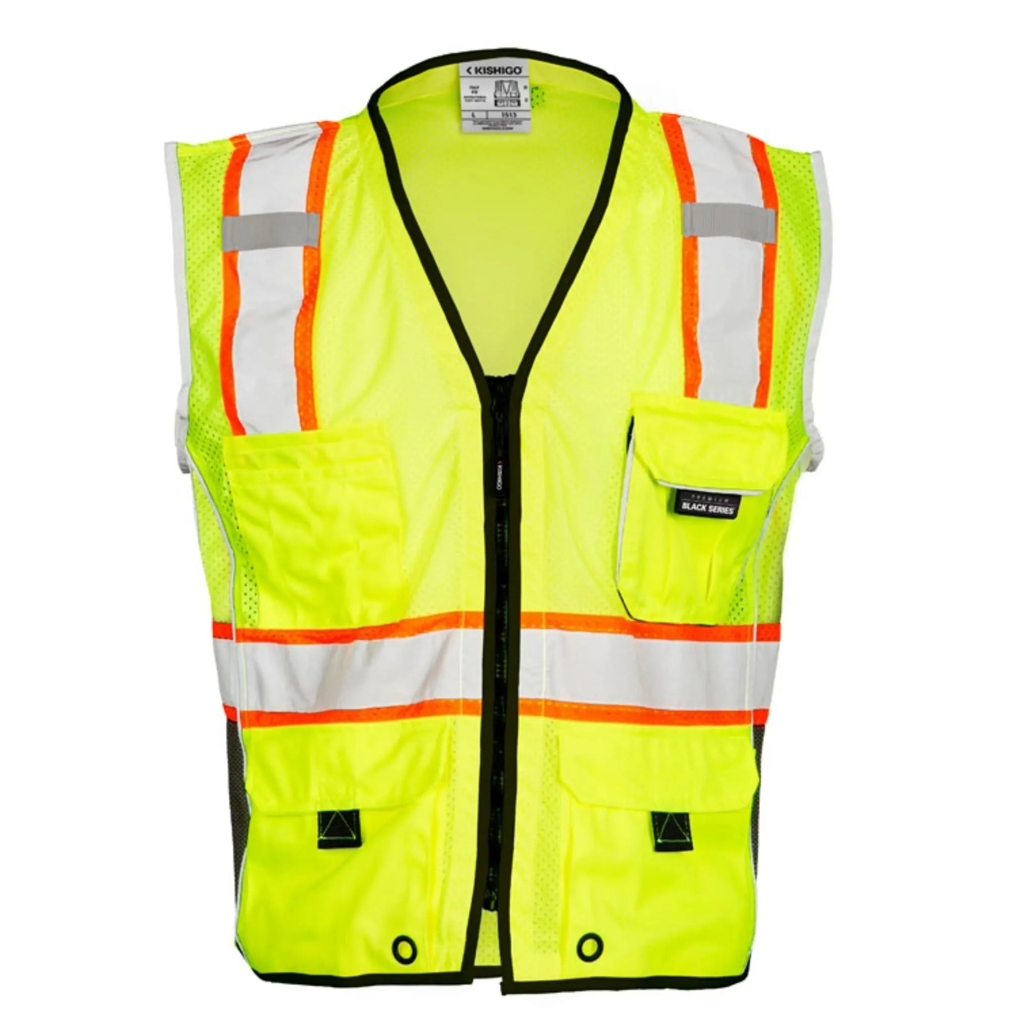Kishigo Premium Black Series Heavy Duty Vest, Type R, Class 2, 1 Each-Lime-Front