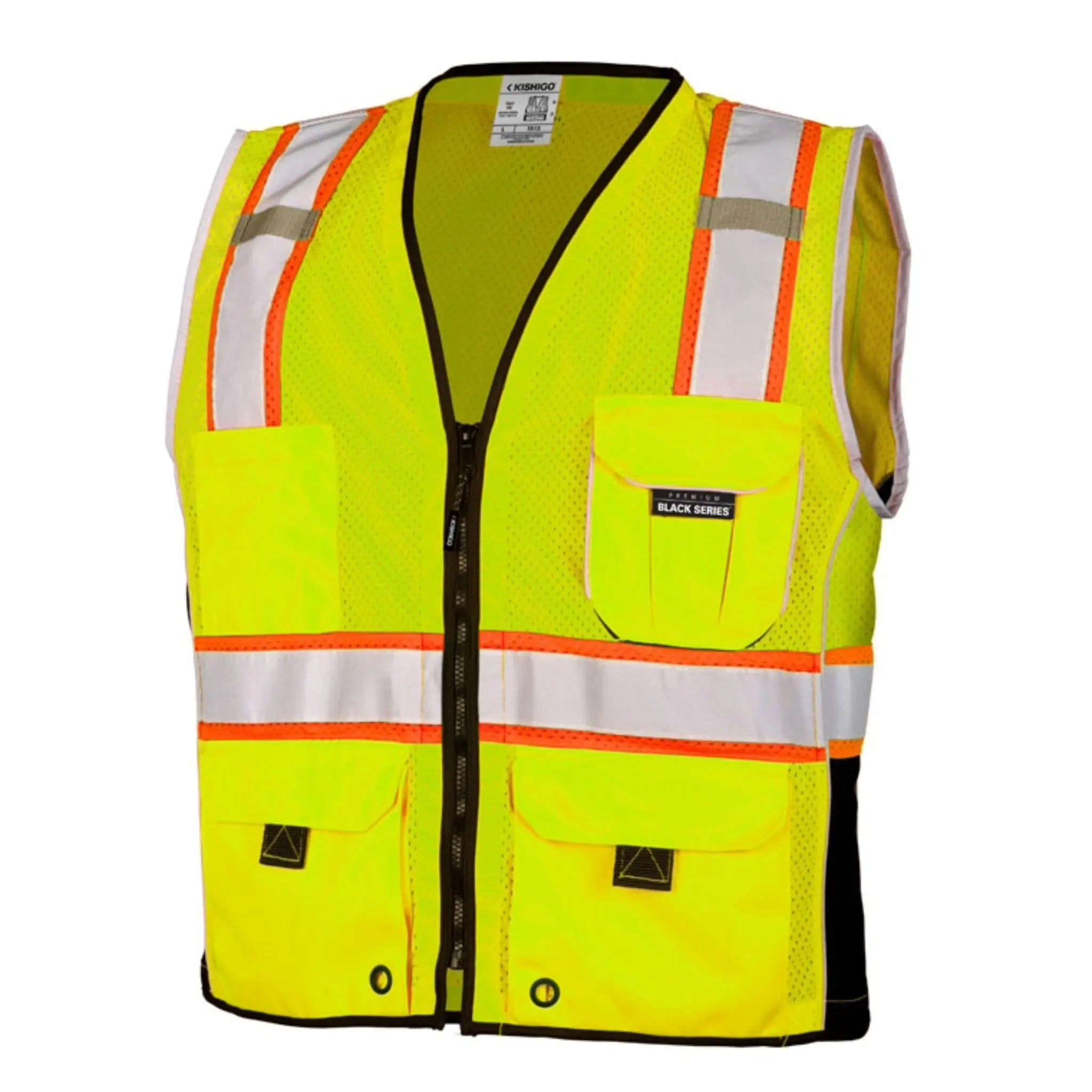 Kishigo Premium Black Series Heavy Duty Vest, Type R, Class 2, 1 Each-Lime Front-Angle