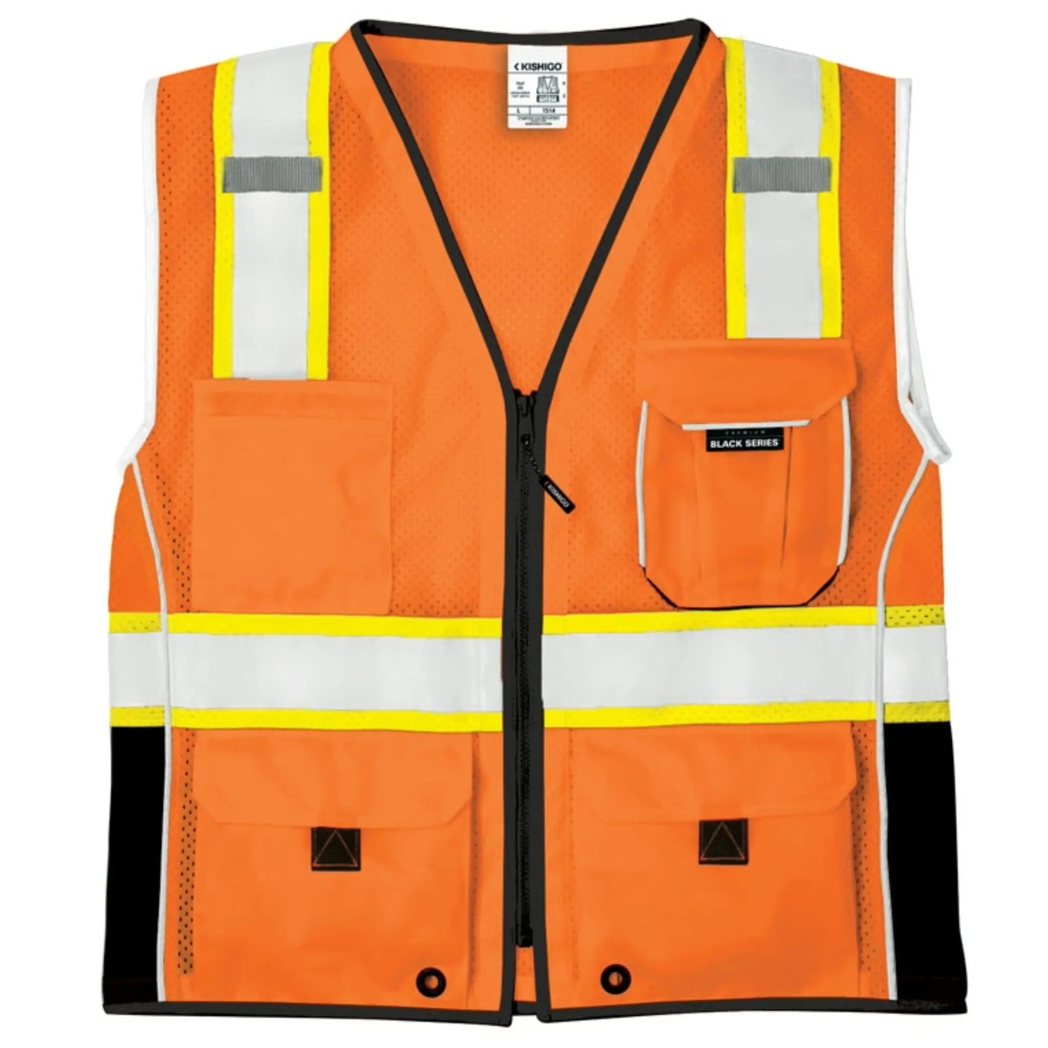 Kishigo Premium Black Series Heavy Duty Vest, Type R, Class 2, 1 Each-Front-Flat