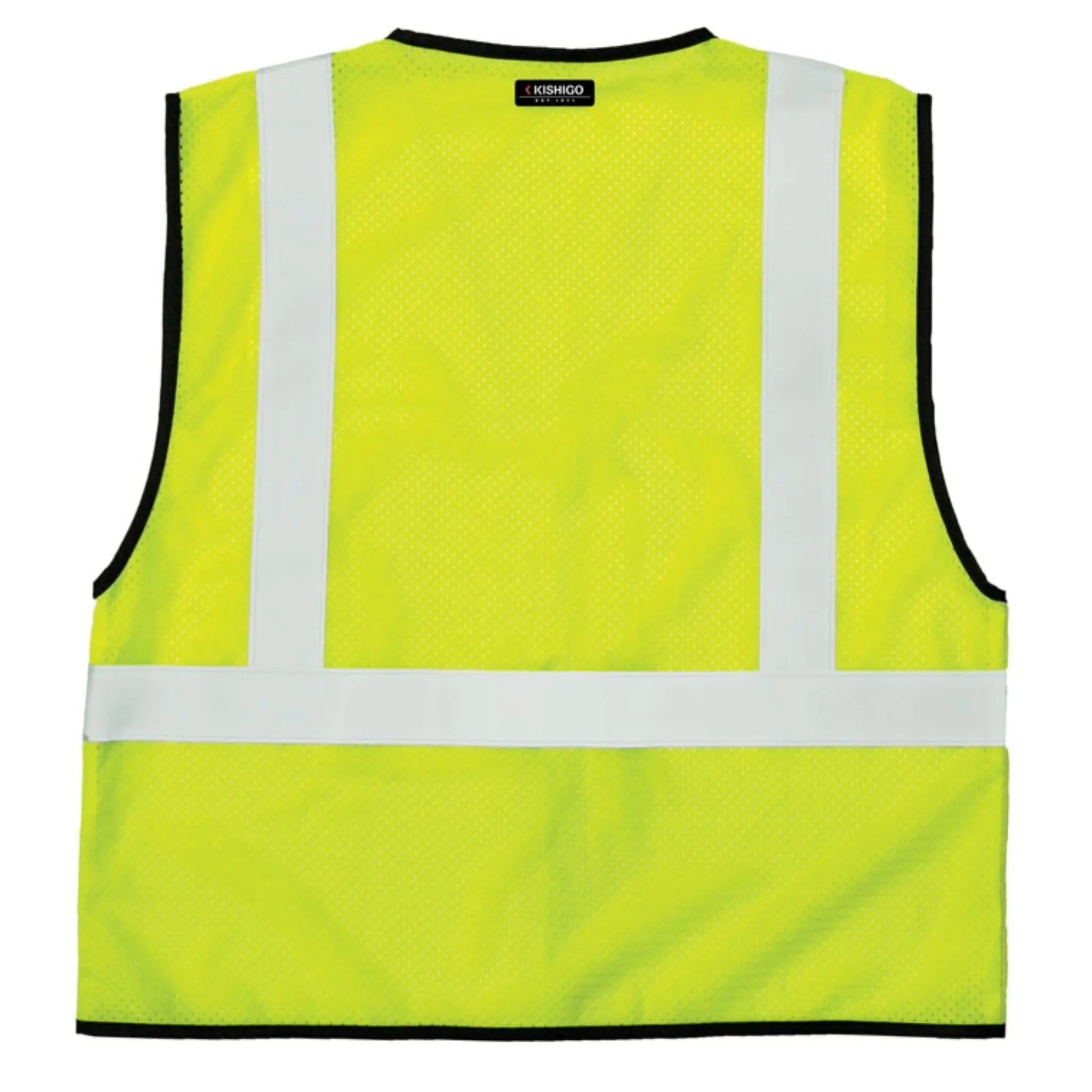 Kishigo 1519 Economy Class 2 Single Pocket Zipper Mesh Vest, Type R, Class 2, Lime, 1 Each-Back-Flat