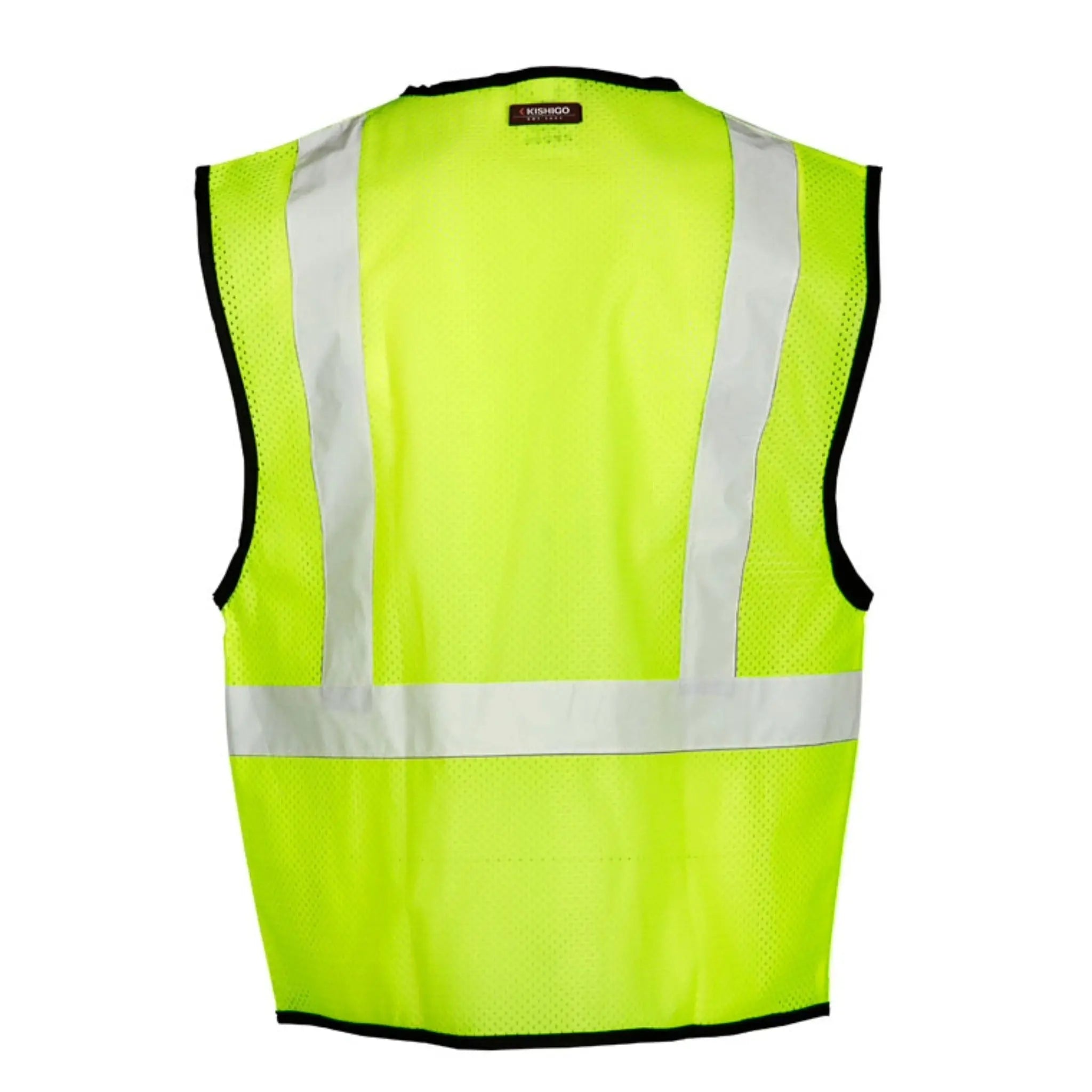 Kishigo 1519 Economy Class 2 Single Pocket Zipper Mesh Vest, Type R, Class 2, Lime, 1 Each-Back