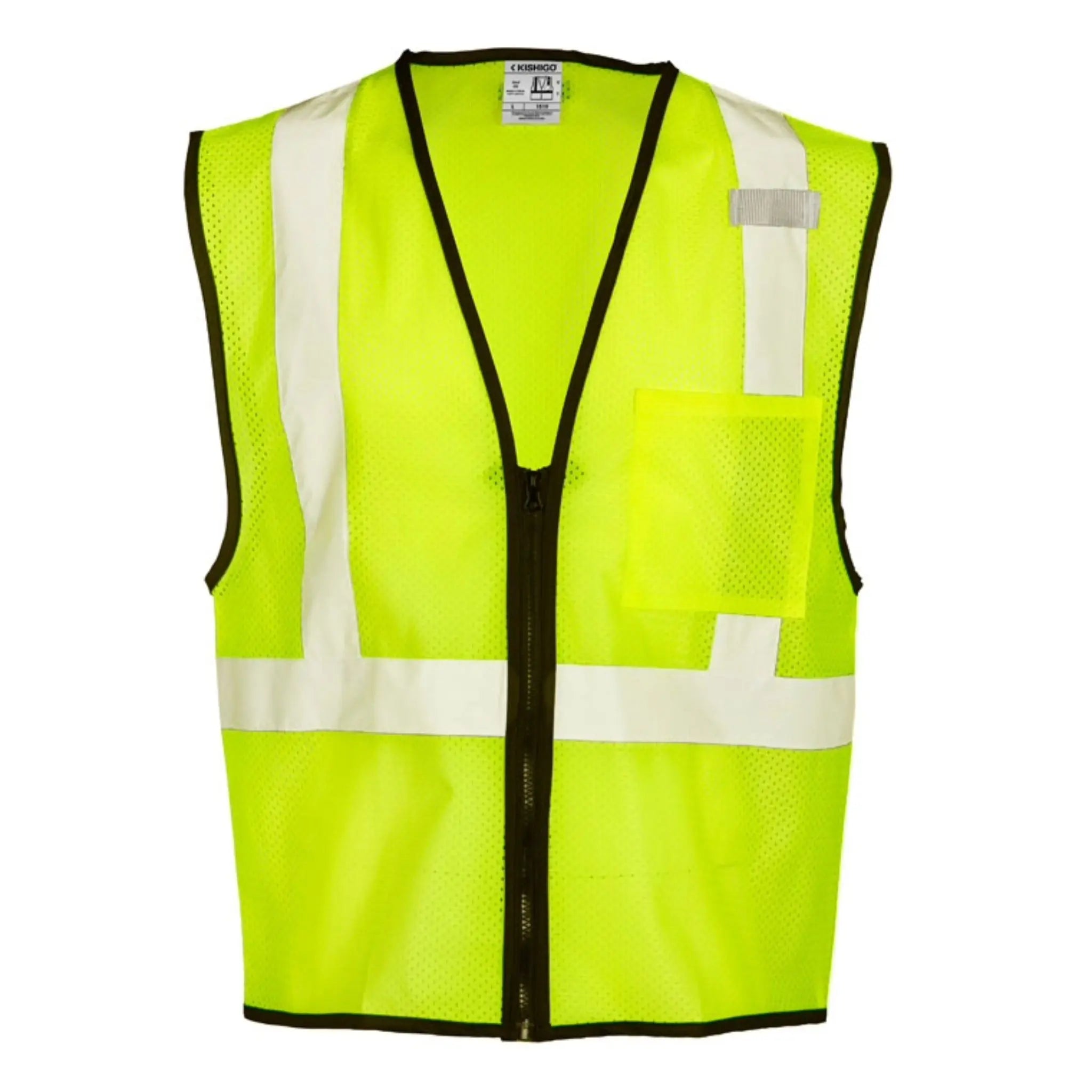Kishigo 1519 Economy Class 2 Single Pocket Zipper Mesh Vest, Type R, Class 2, Lime, 1 Each-Front