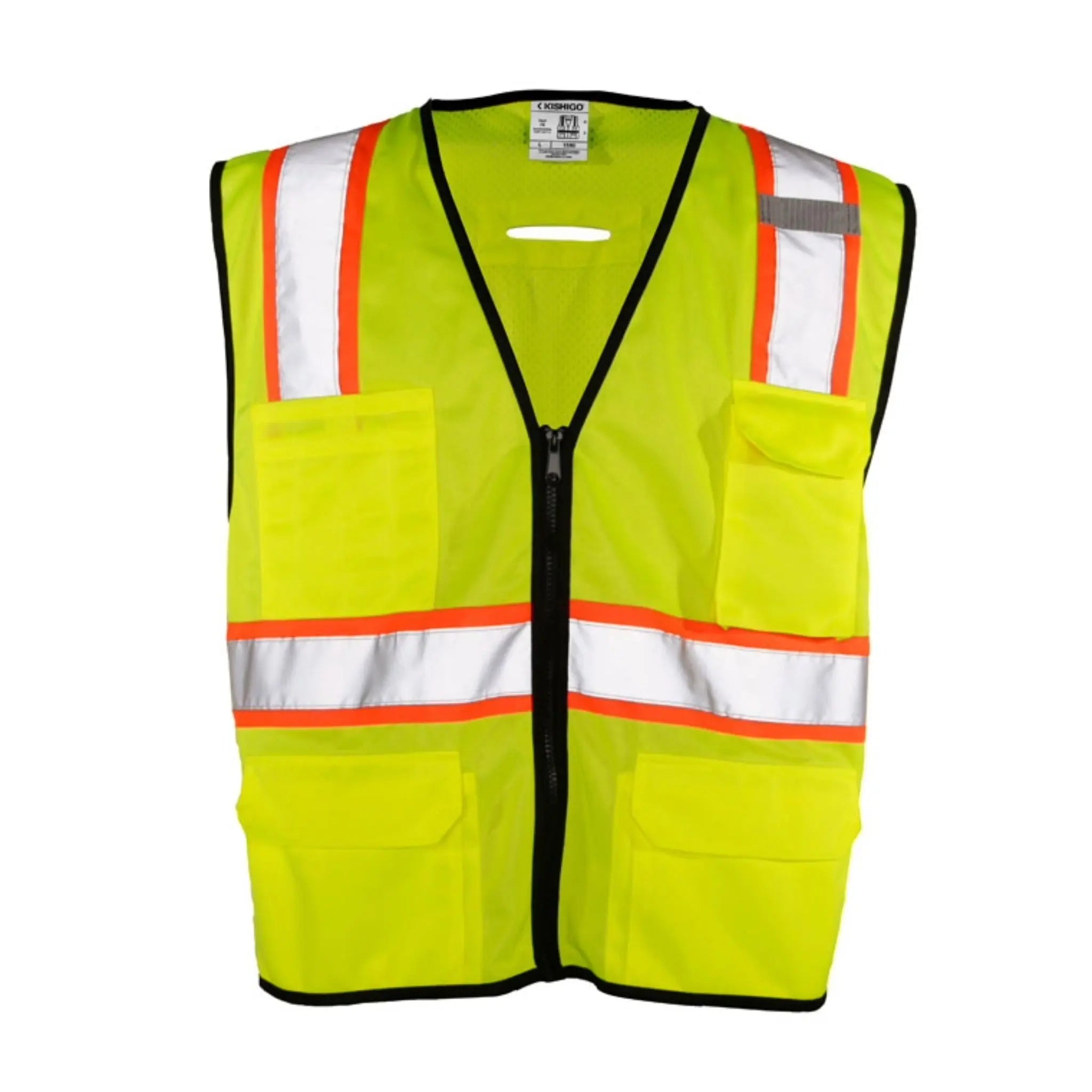 Kishigo 1580 Economy 6-Pocket Contrast Class 2 Vest, Type R, Class 2, Lime, 1 Each-Front