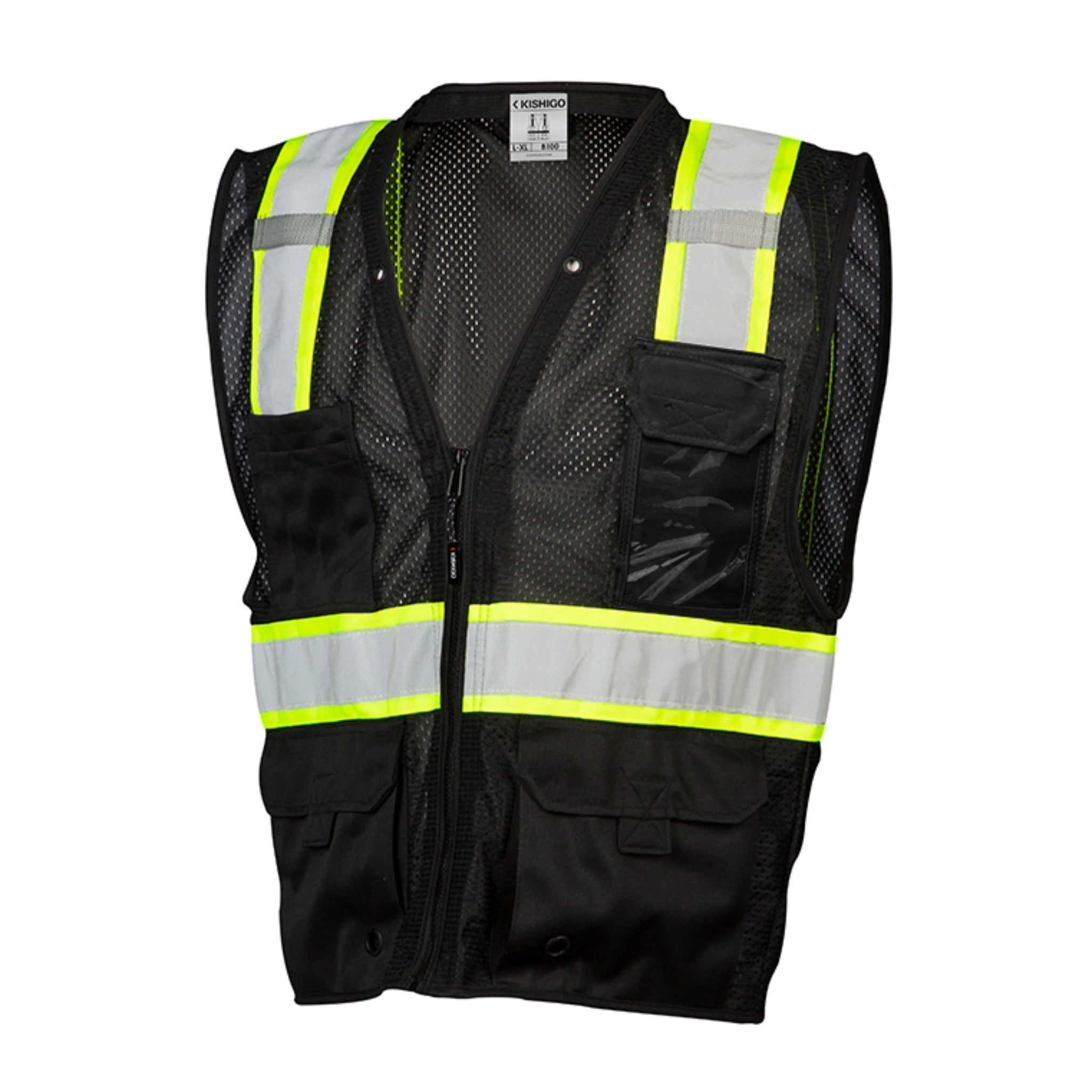 Kishigo B10 Enhanced Visibility Multi Pocket Mesh Vest, Non-ANSI, 1 Each-black-angle