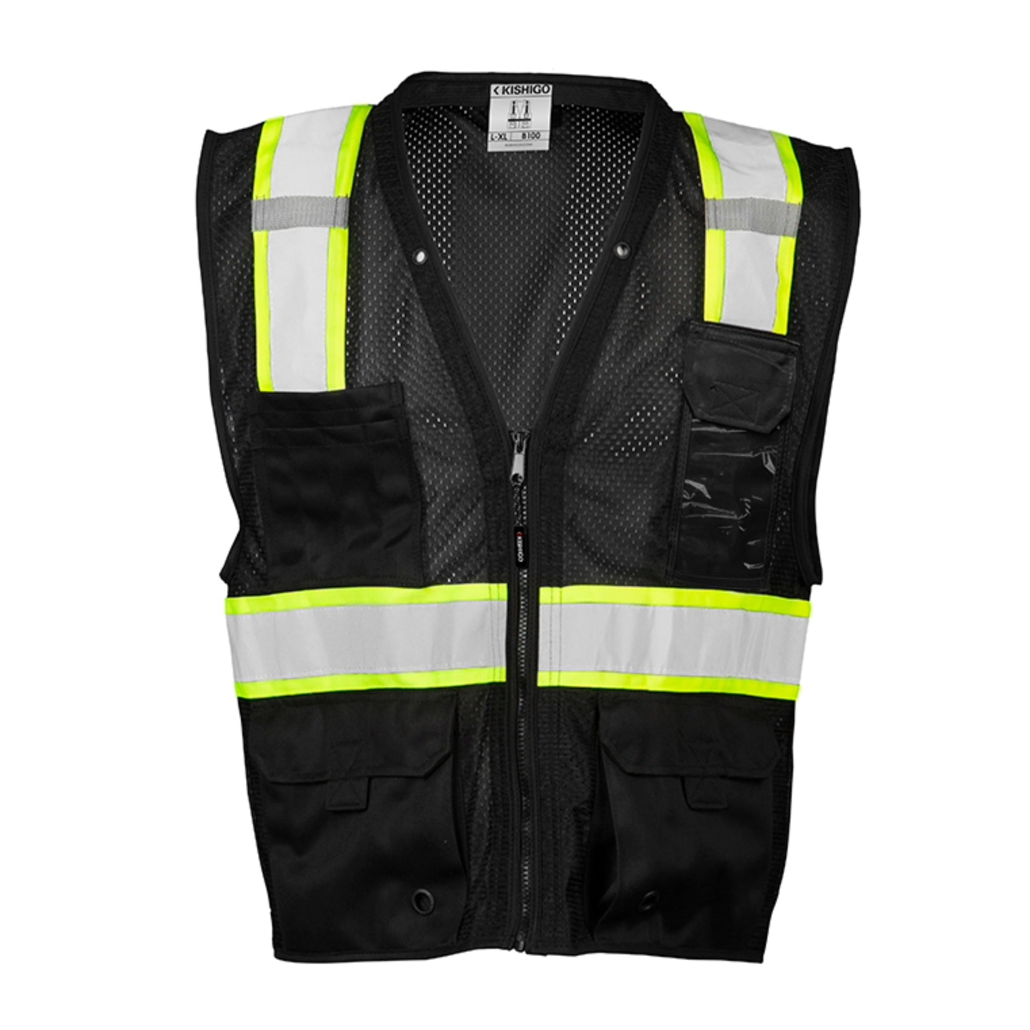 Kishigo B10 Enhanced Visibility Multi Pocket Mesh Vest, Non-ANSI, 1 Each-black-front