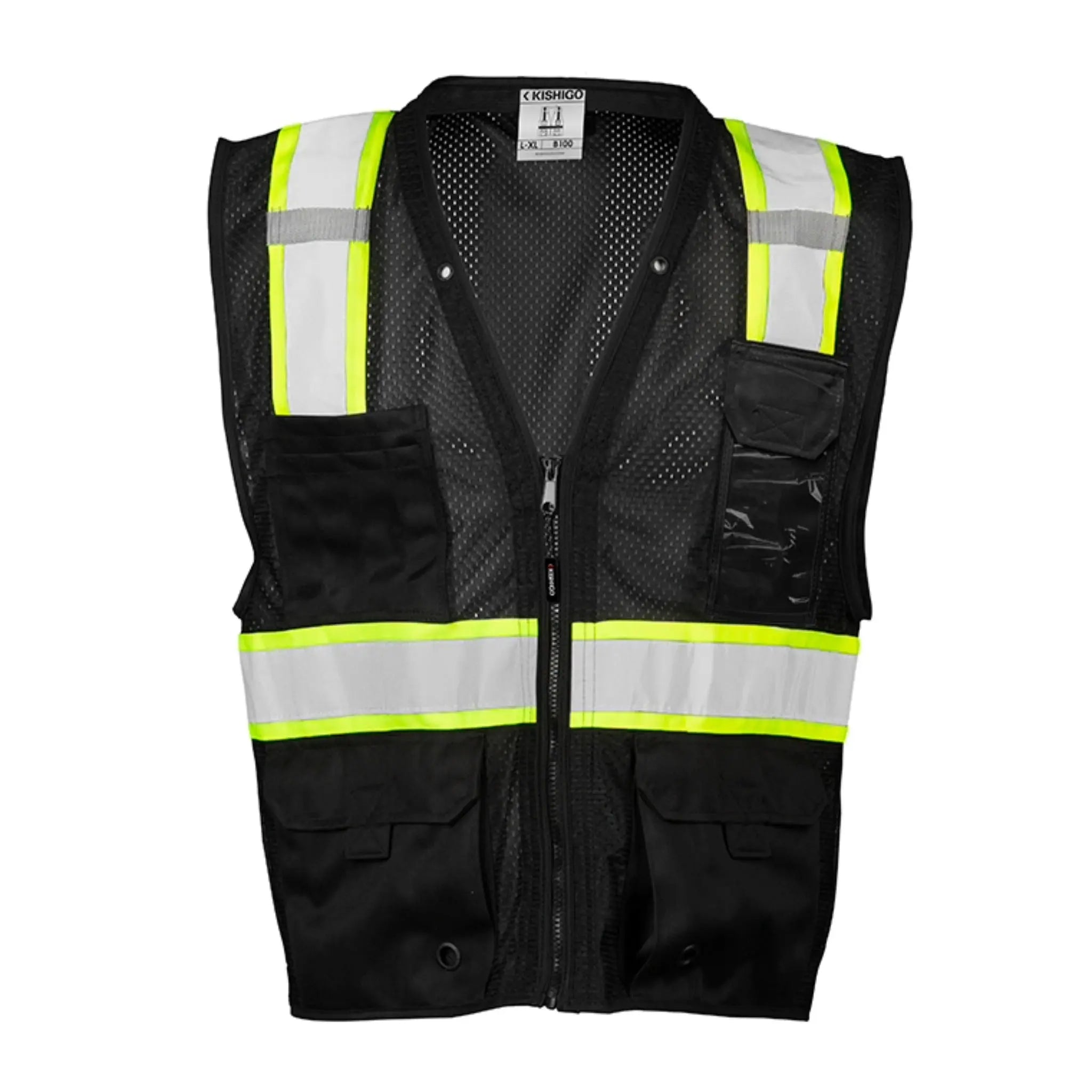 Kishigo B10 Enhanced Visibility Multi Pocket Mesh Vest, Non-ANSI, 1 Each-black-front