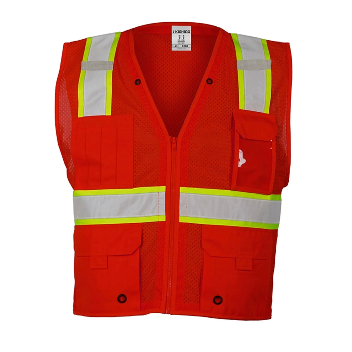 Kishigo B103 Enhanced Visibility Multi Pocket Mesh Vest, Non-ANSI, 1 Each-ffront