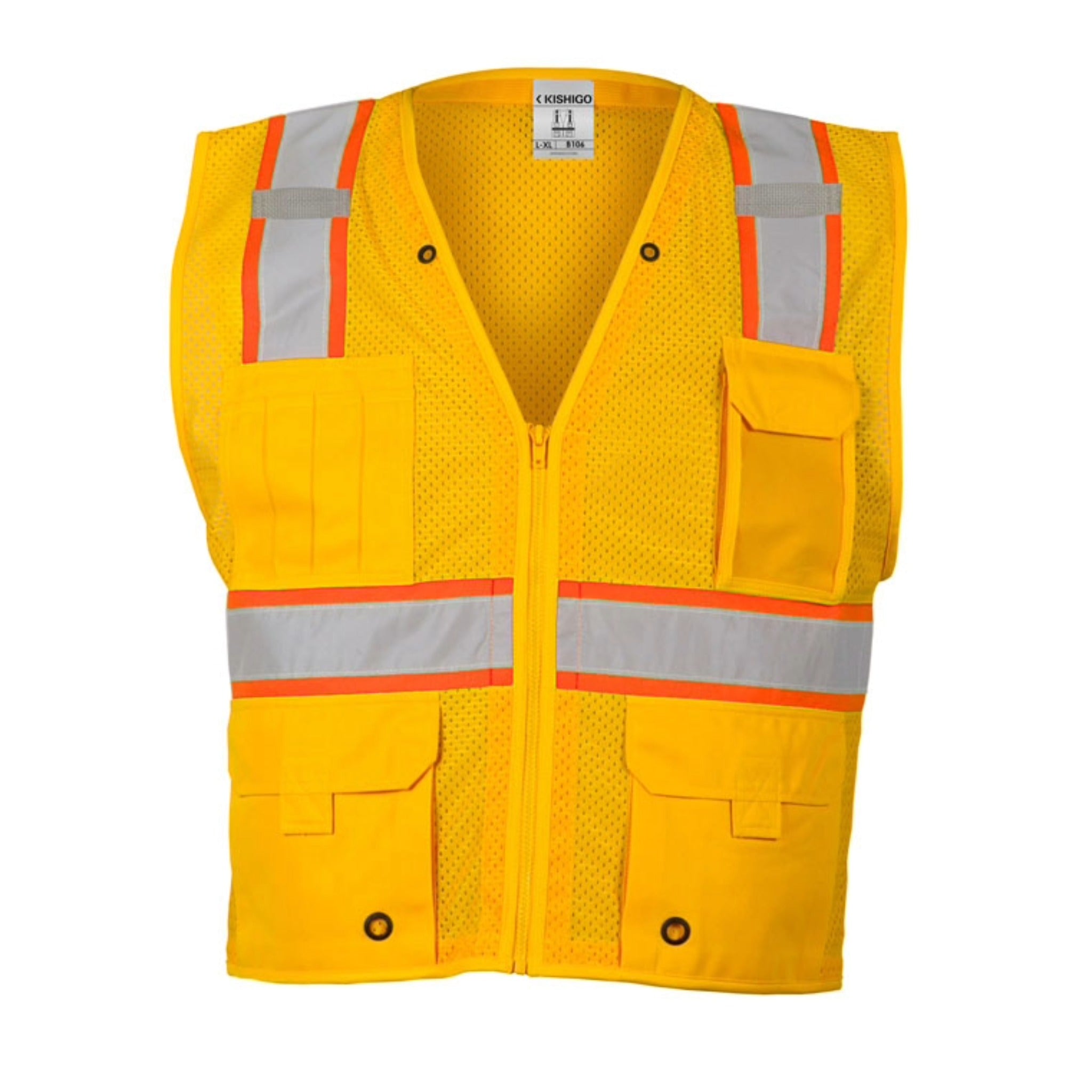 Kishigo B106 Enhanced Visibility Multi Pocket Mesh Vest, Non-ANSI, 1 Each-front