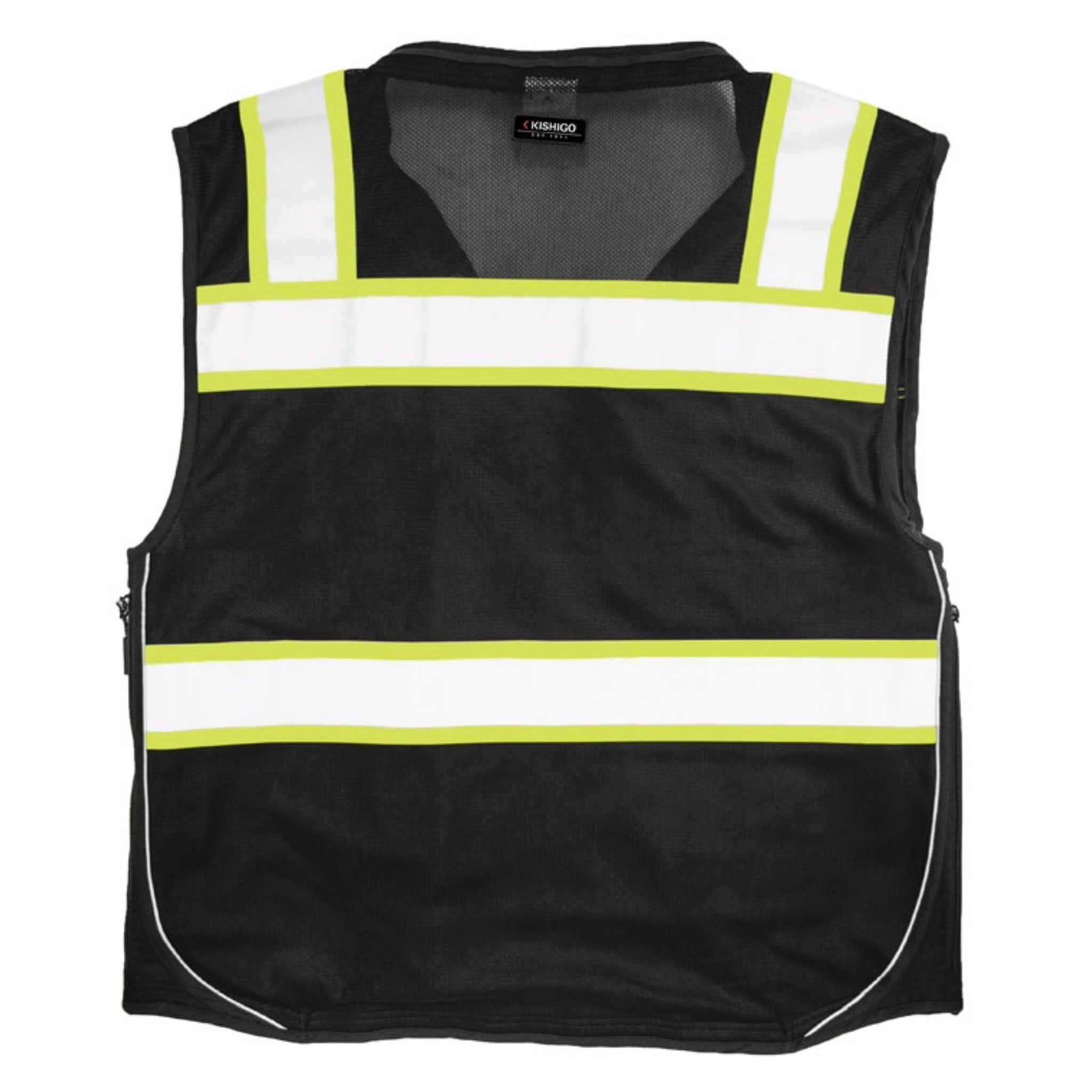 Kishigo B500 Enhanced Visibility Professional Utility Vest, Non-ANSI, Black/Lime, 1 Each-back-flat