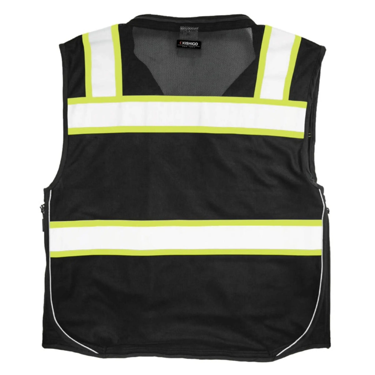 Kishigo B500 Enhanced Visibility Professional Utility Vest, Non-ANSI, Black/Lime, 1 Each-back-flat