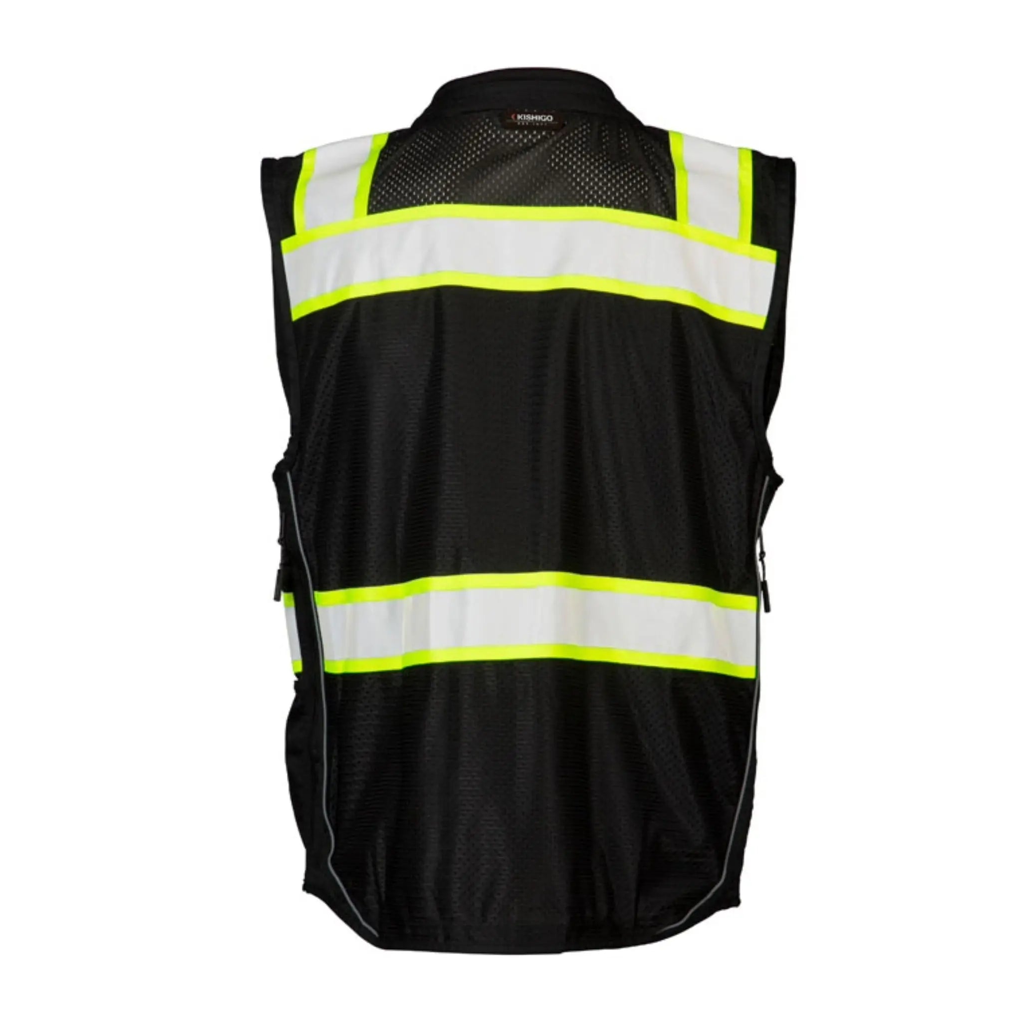 Kishigo B500 Enhanced Visibility Professional Utility Vest, Non-ANSI, Black/Lime, 1 Each-back