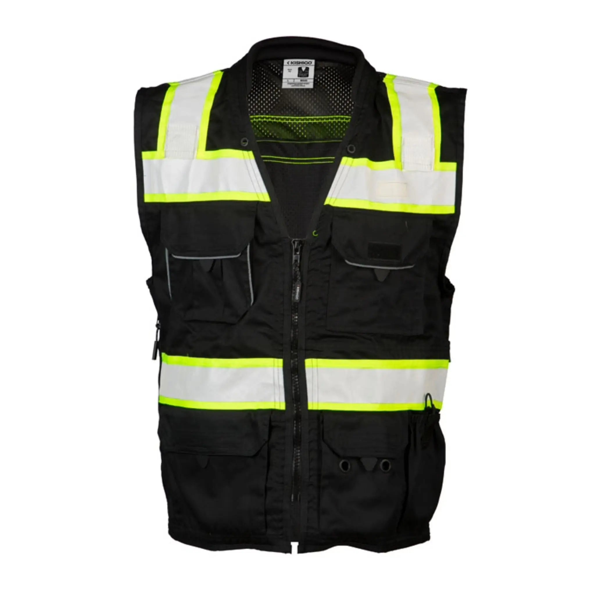 Kishigo B500 Enhanced Visibility Professional Utility Vest, Non-ANSI, Black/Lime, 1 Each-Front