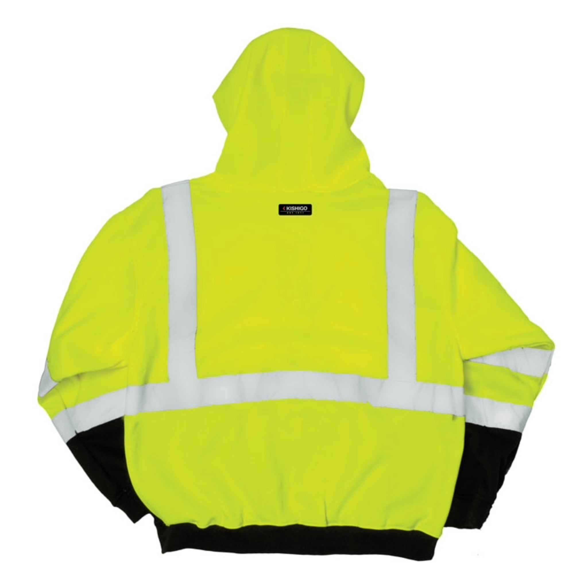 Kishigo JS102 Hoodie Sweatshirt with Zipper, Type R, Class 3, Lime with Black Bottom, 1 Each-Back-Flat