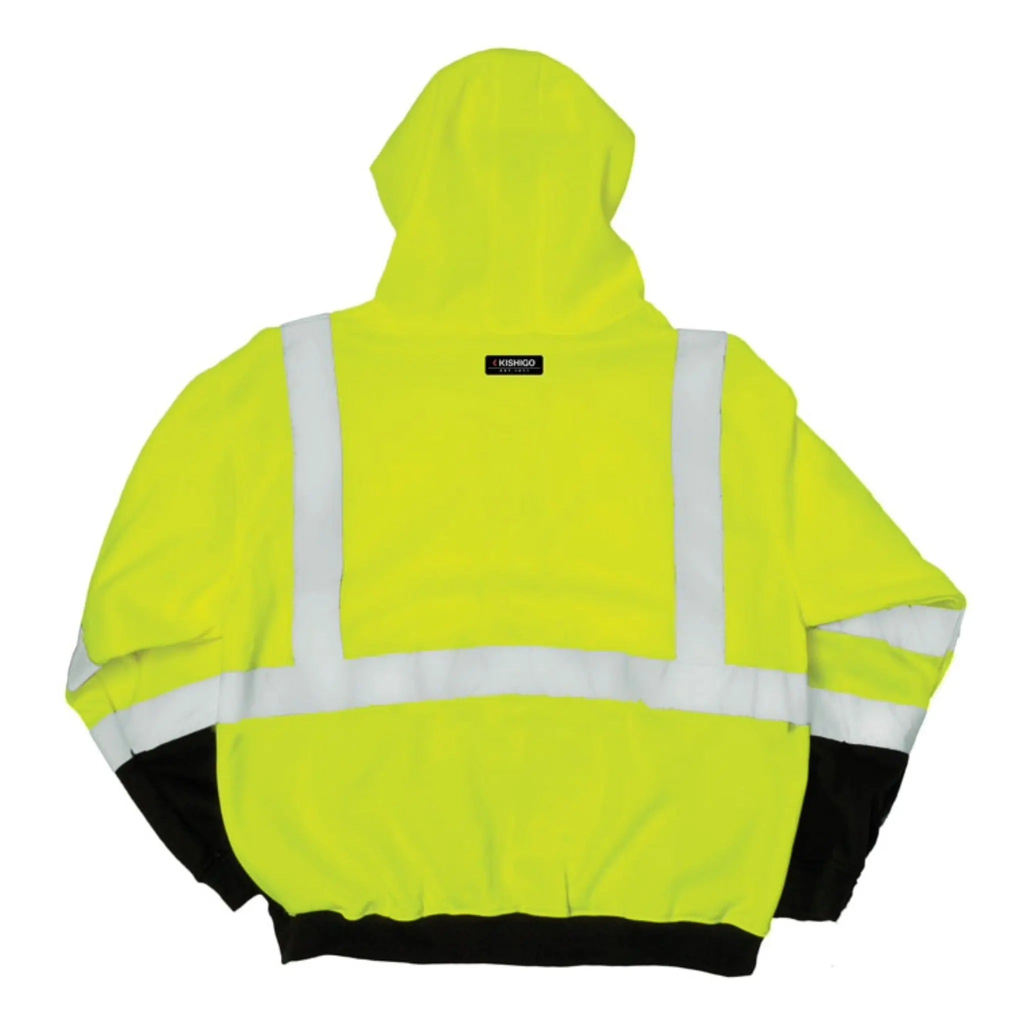 Kishigo JS102 Hoodie Sweatshirt with Zipper, Type R, Class 3, Lime with Black Bottom, 1 Each-Back-Flat