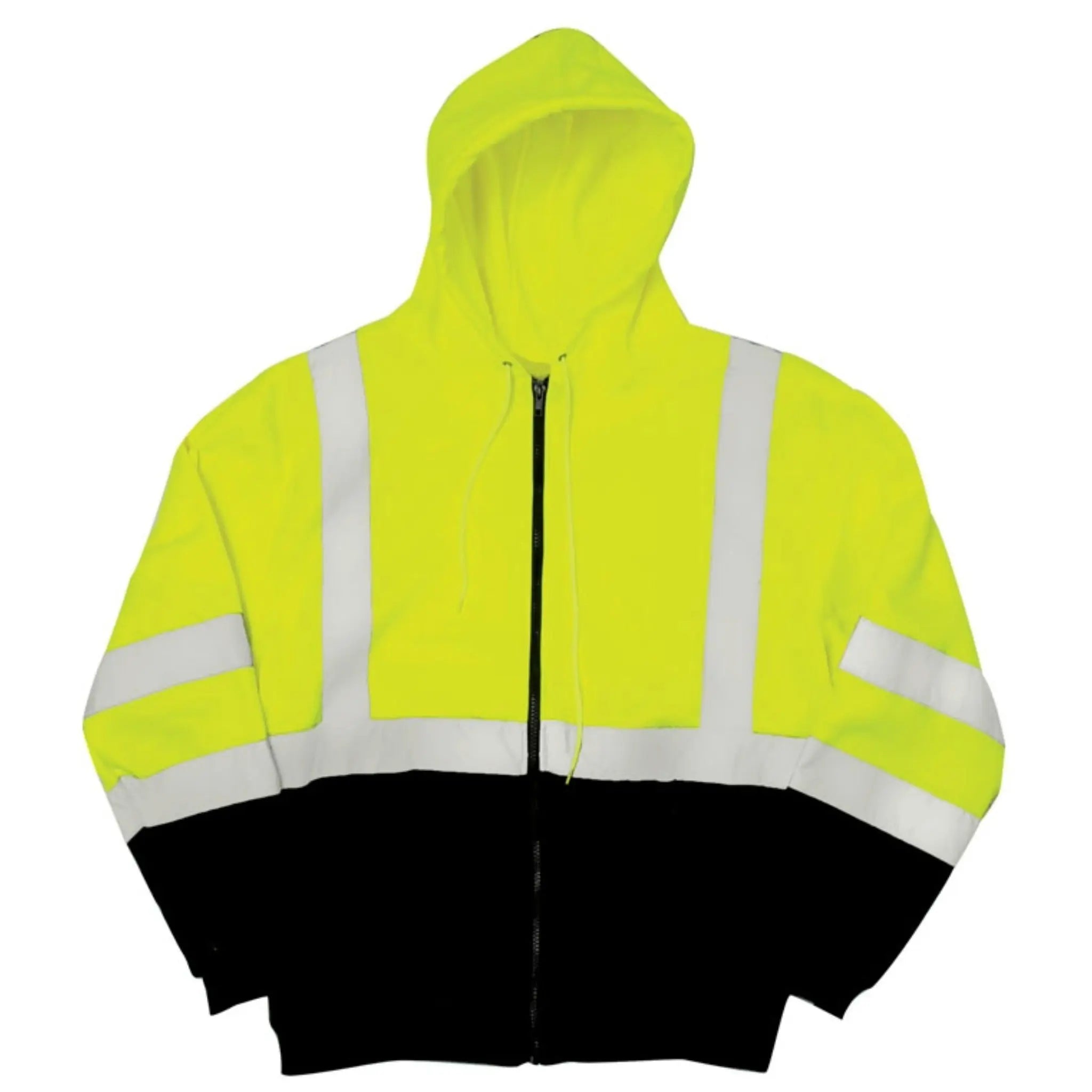 Kishigo JS102 Hoodie Sweatshirt with Zipper, Type R, Class 3, Lime with Black Bottom, 1 Each-Flat