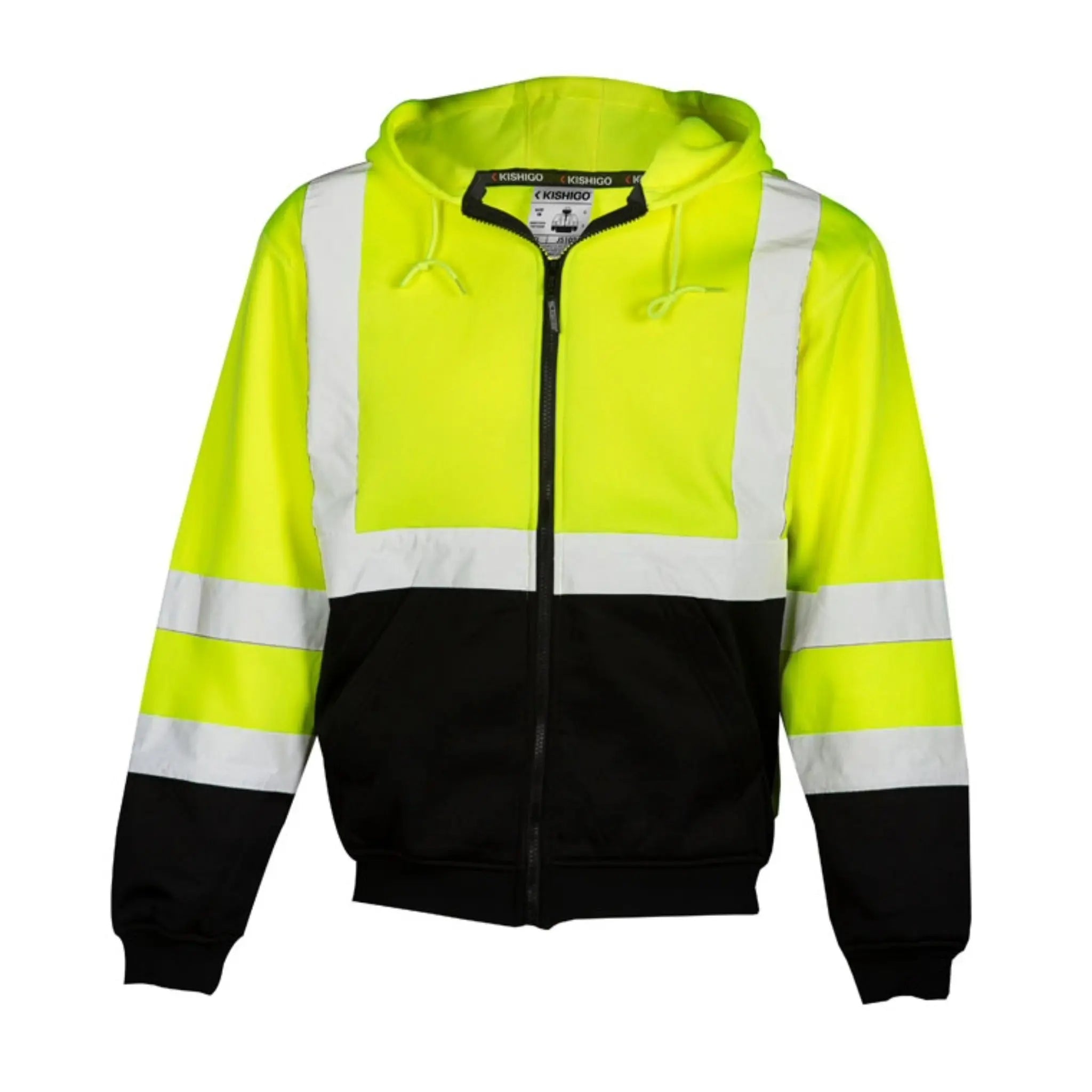 Kishigo JS102 Hoodie Sweatshirt with Zipper, Type R, Class 3, Lime with Black Bottom, 1 Each-Front