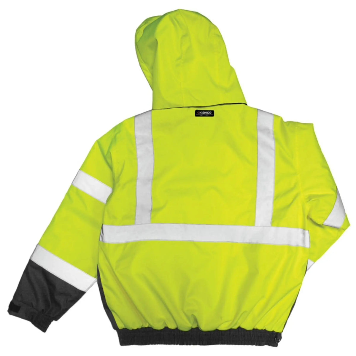 Kishigo JS130 Ripstop Bomber Jacket, Type R, Class 3, Lime with Black Bottom, 1 Each-Back-Flat