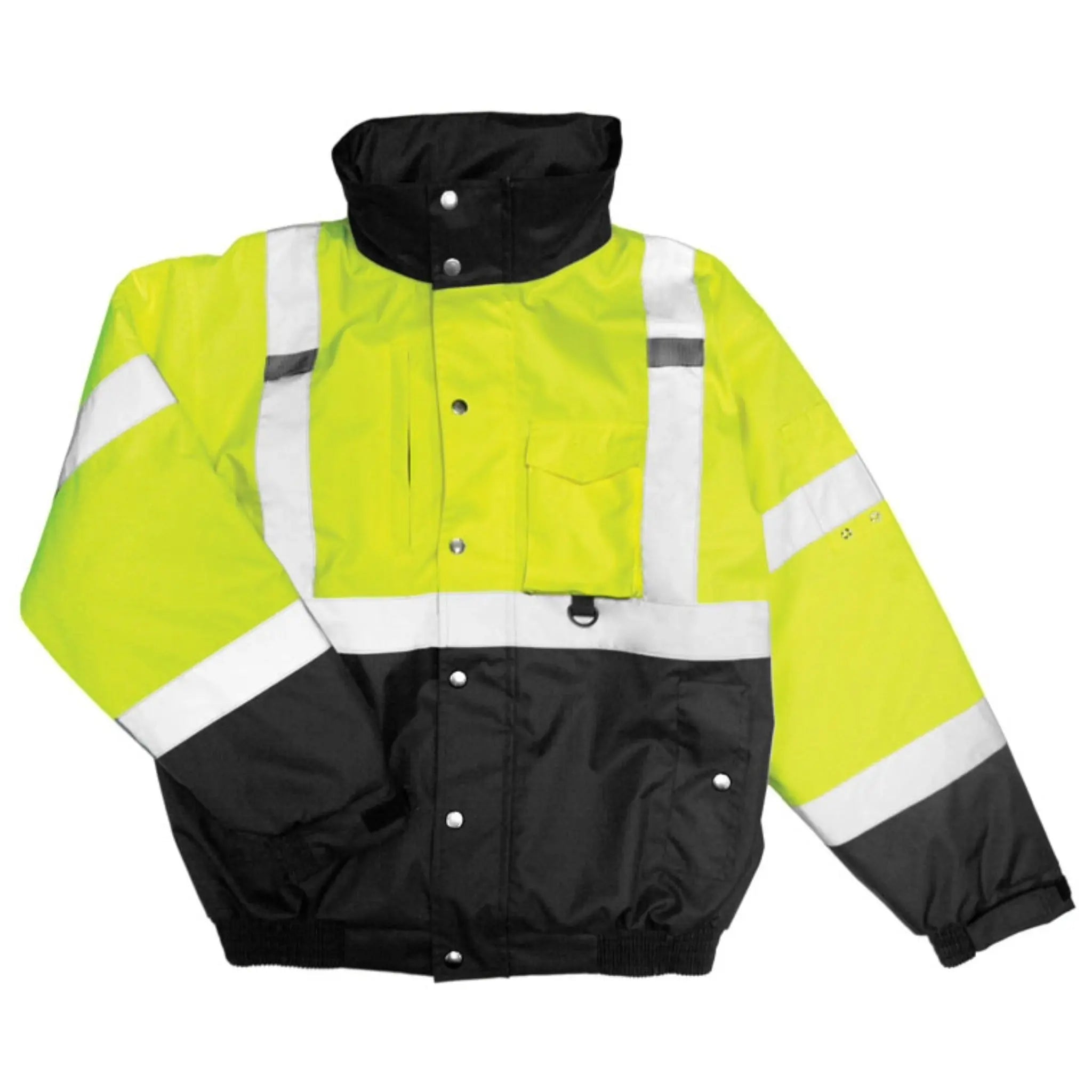 Kishigo JS130 Ripstop Bomber Jacket, Type R, Class 3, Lime with Black Bottom, 1 Each-Front-Flat