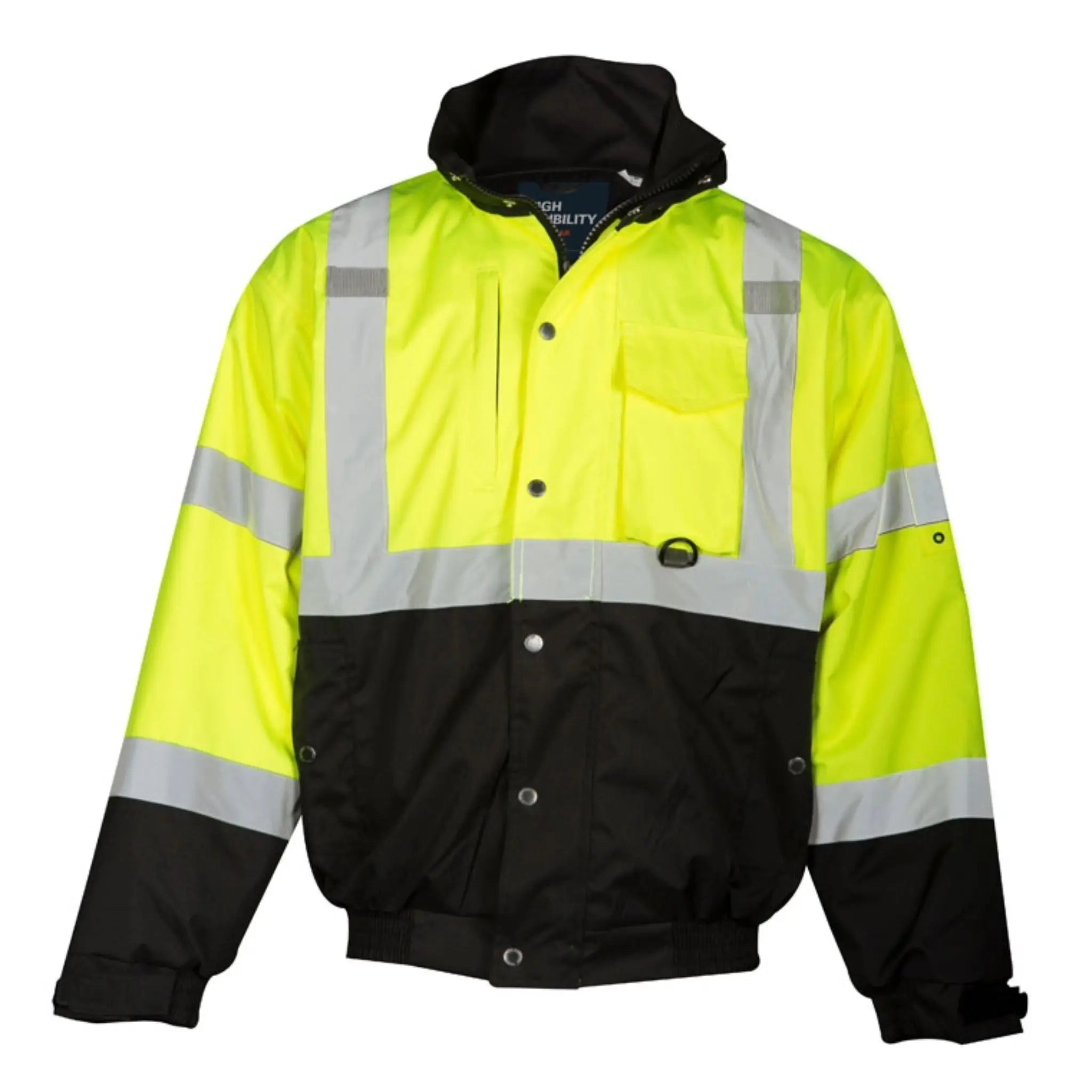 Kishigo JS130 Ripstop Bomber Jacket, Type R, Class 3, Lime with Black Bottom, 1 Each-Front