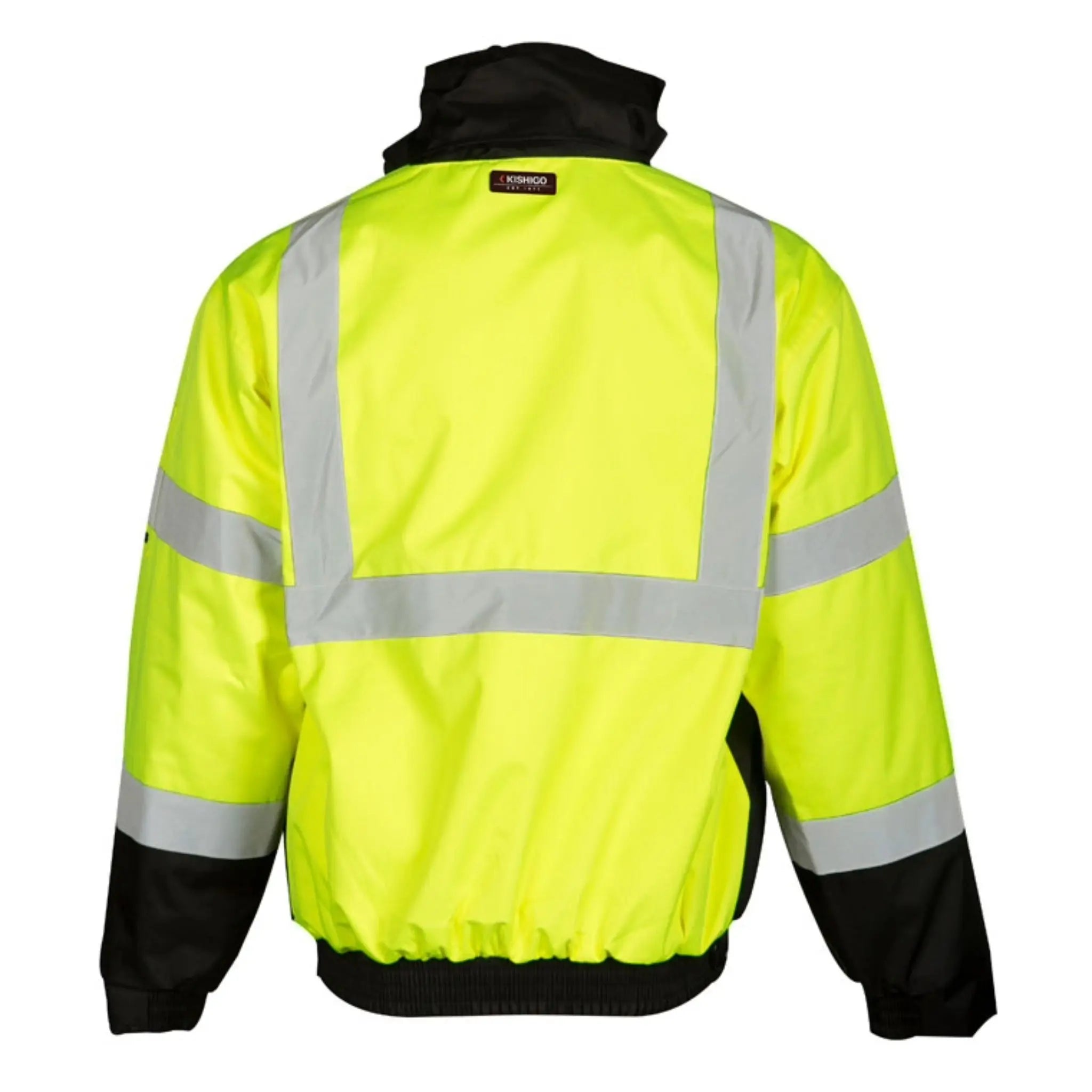 Kishigo JS130 Ripstop Bomber Jacket, Type R, Class 3, Lime with Black Bottom, 1 Each-Back