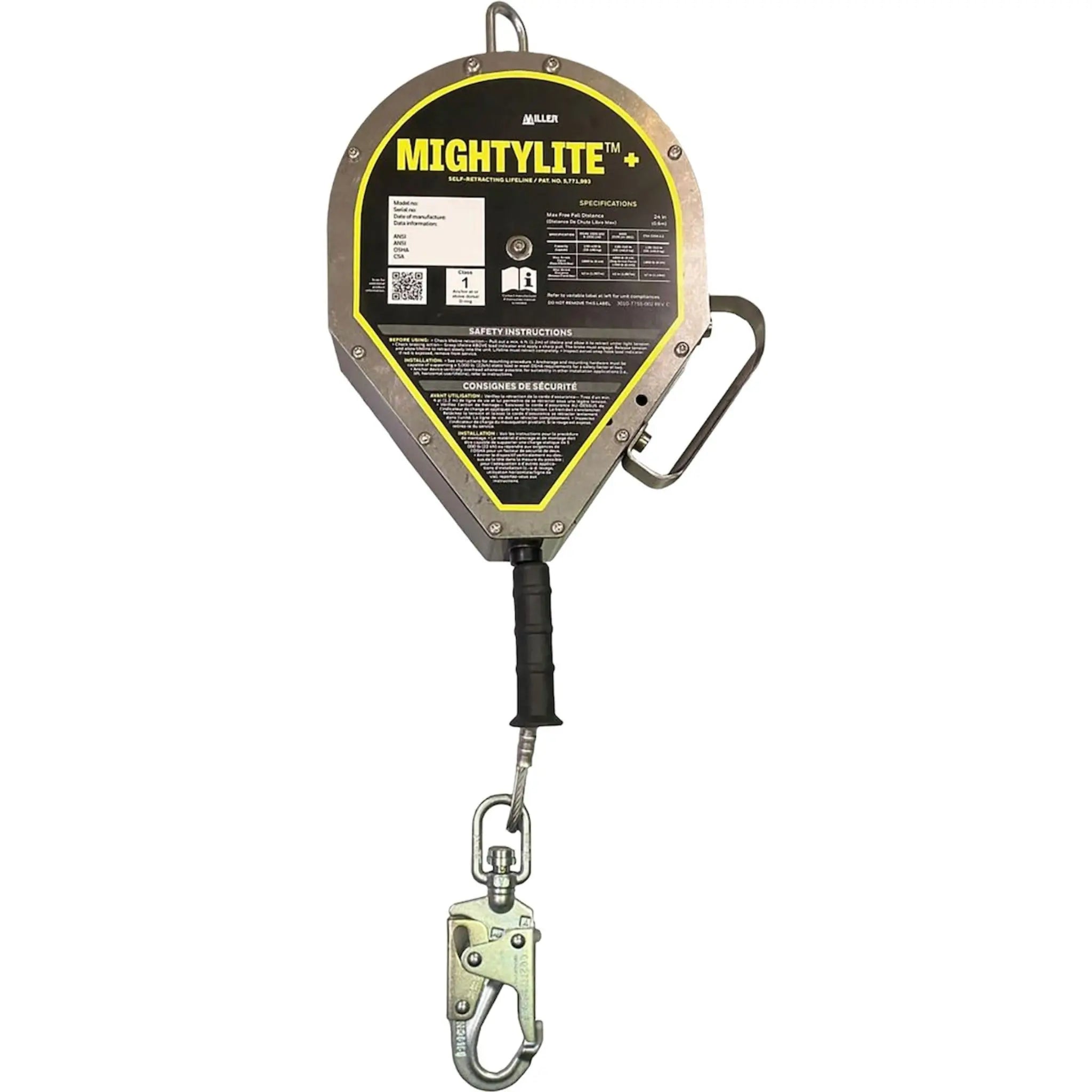 Honeywell Miller MightyLite+ MML-OSS1-01/50FT Self-Retracting Lifeline, with Stainless Steel Cable, Steel Carabiner, Steel Swivel Snap Hook-Image_1