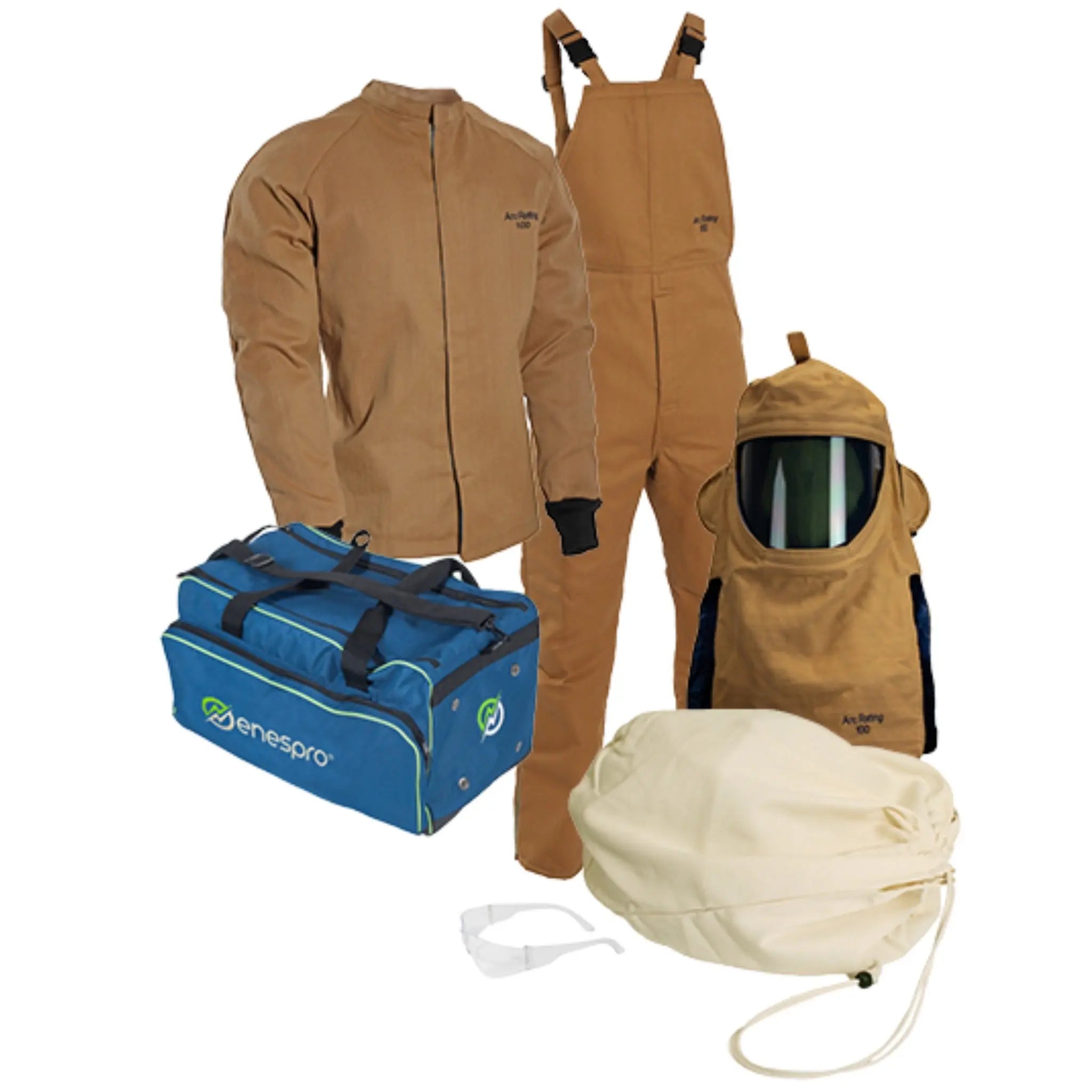 National Safety Apparel Enespro KIT4SC100NGCV ArcGuard 100 Cal Arc Flash Kit With Crossvent Hood, No Gloves, Brown, 1 Kit