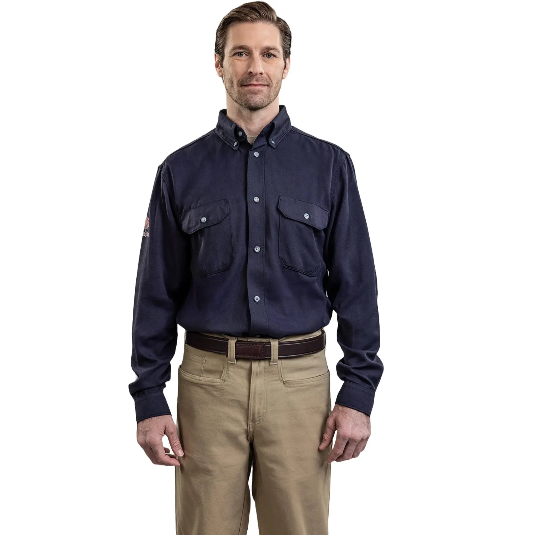 National Safety Apparel DriFire SHR-DHN Series Cat 2 DH Air FR Work Shirt, Navy, main image, front view