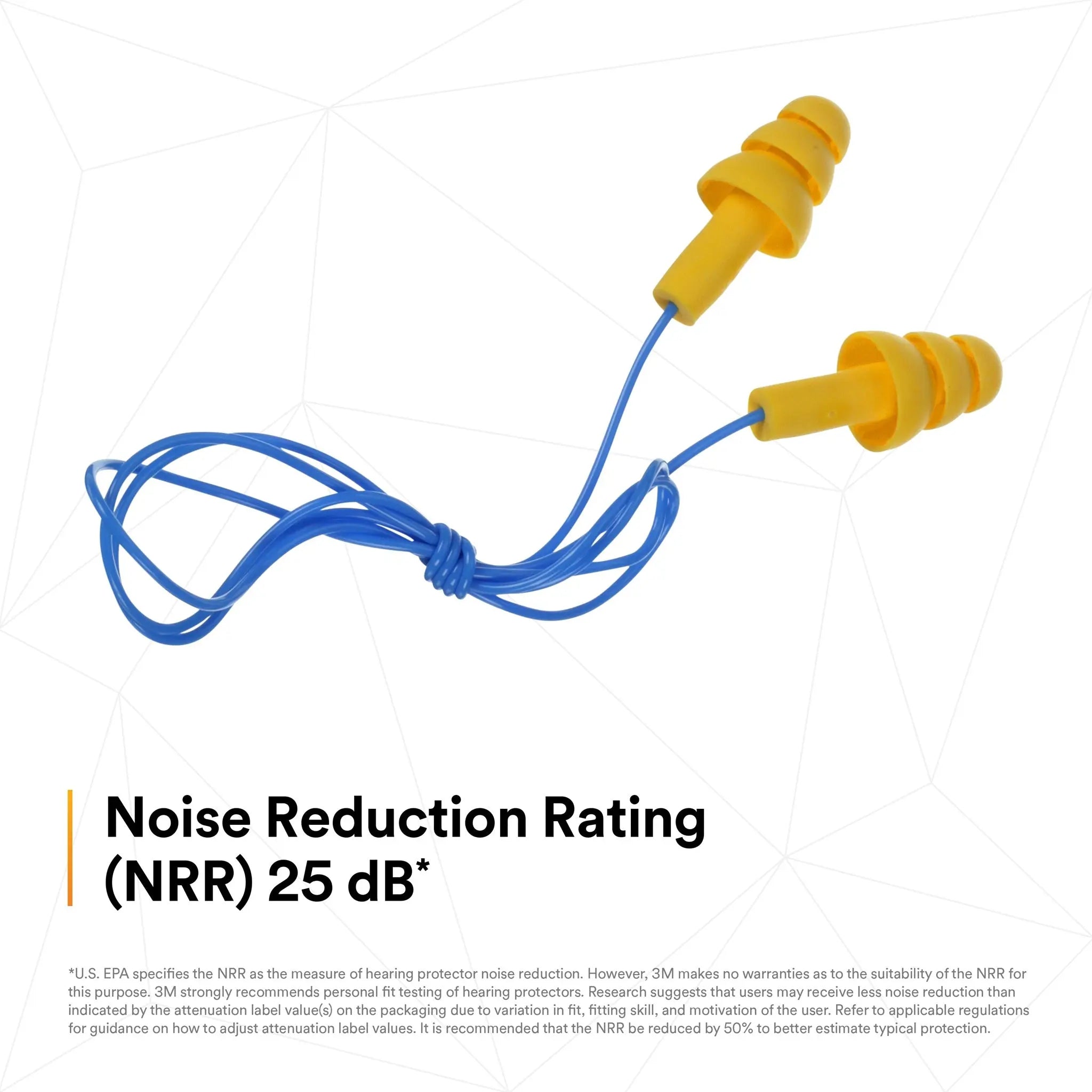 3M E-A-R UltraFit 340-4004 Elastomeric Polymer Corded Earplugs, Yellow, NRR 25 dB