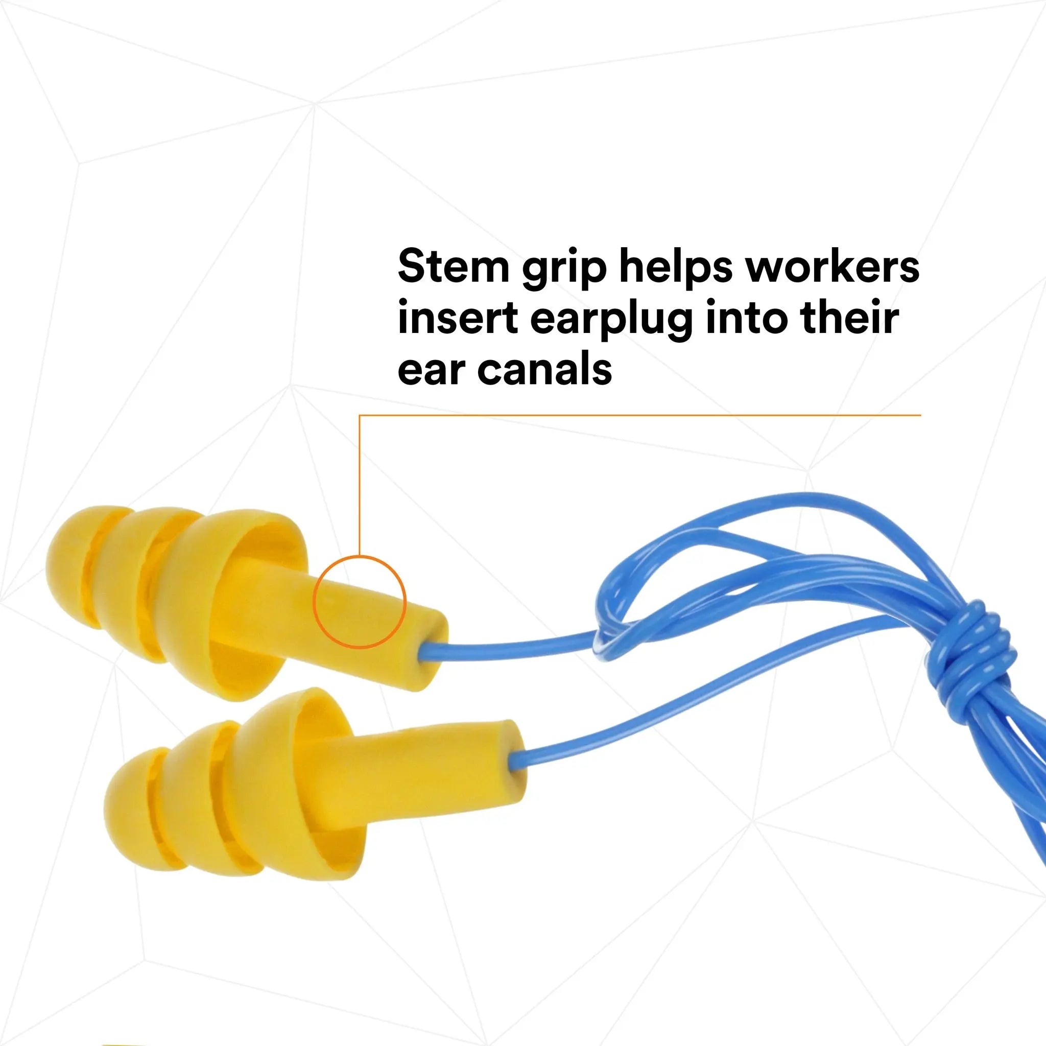 3M E-A-R UltraFit 340-4004 Elastomeric Polymer Corded Earplugs, Yellow, stem grip